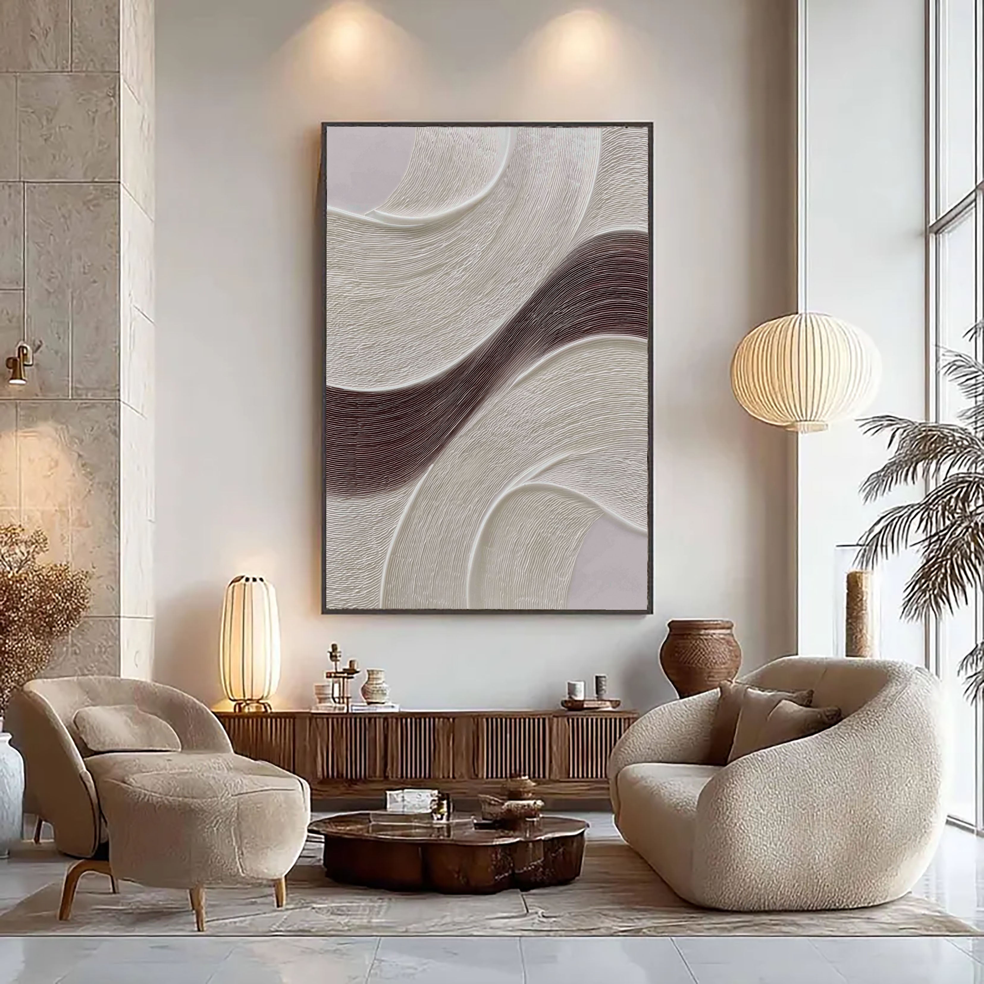 Textured Wavy Strokes | Ivory Brown