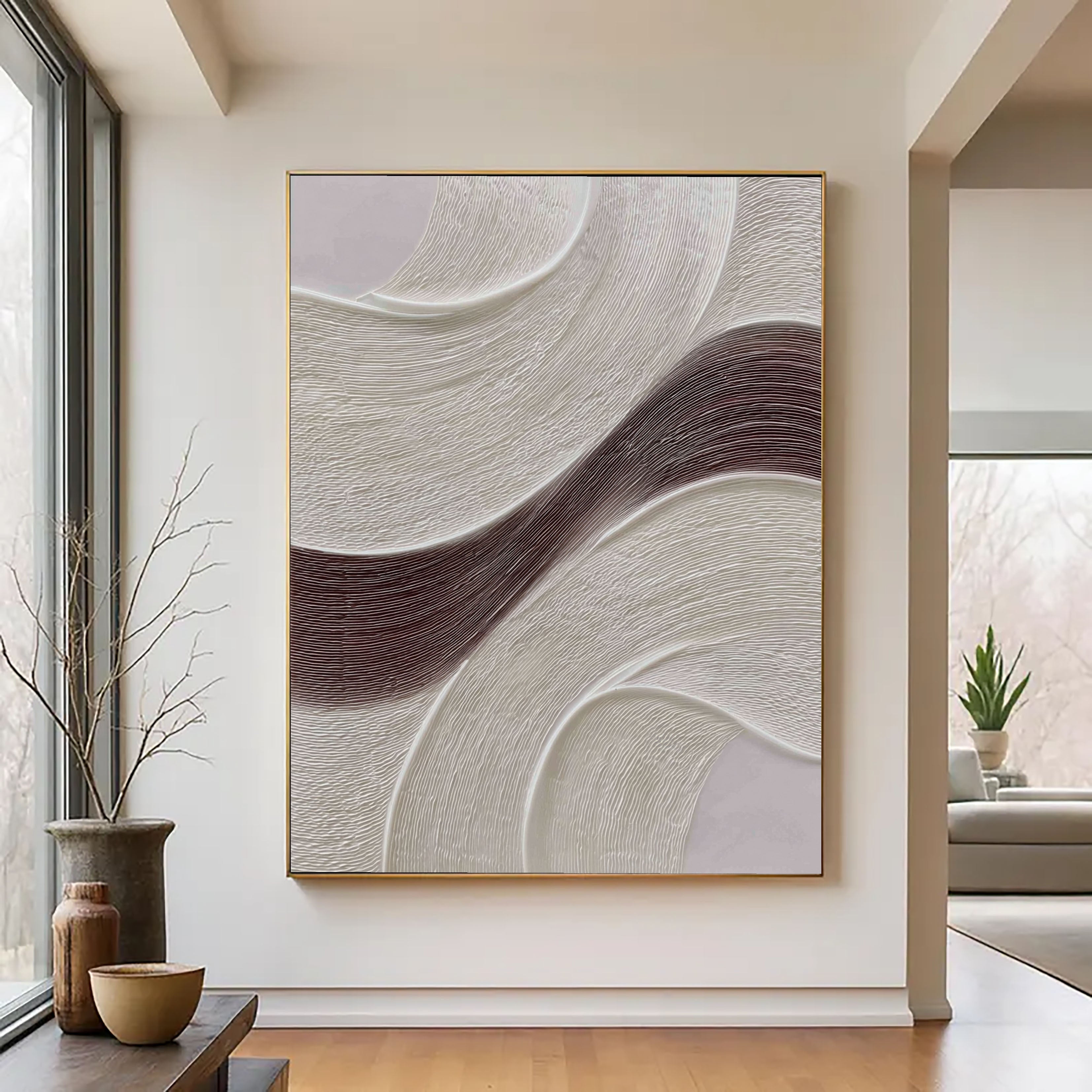 Textured Wavy Strokes | Ivory Brown