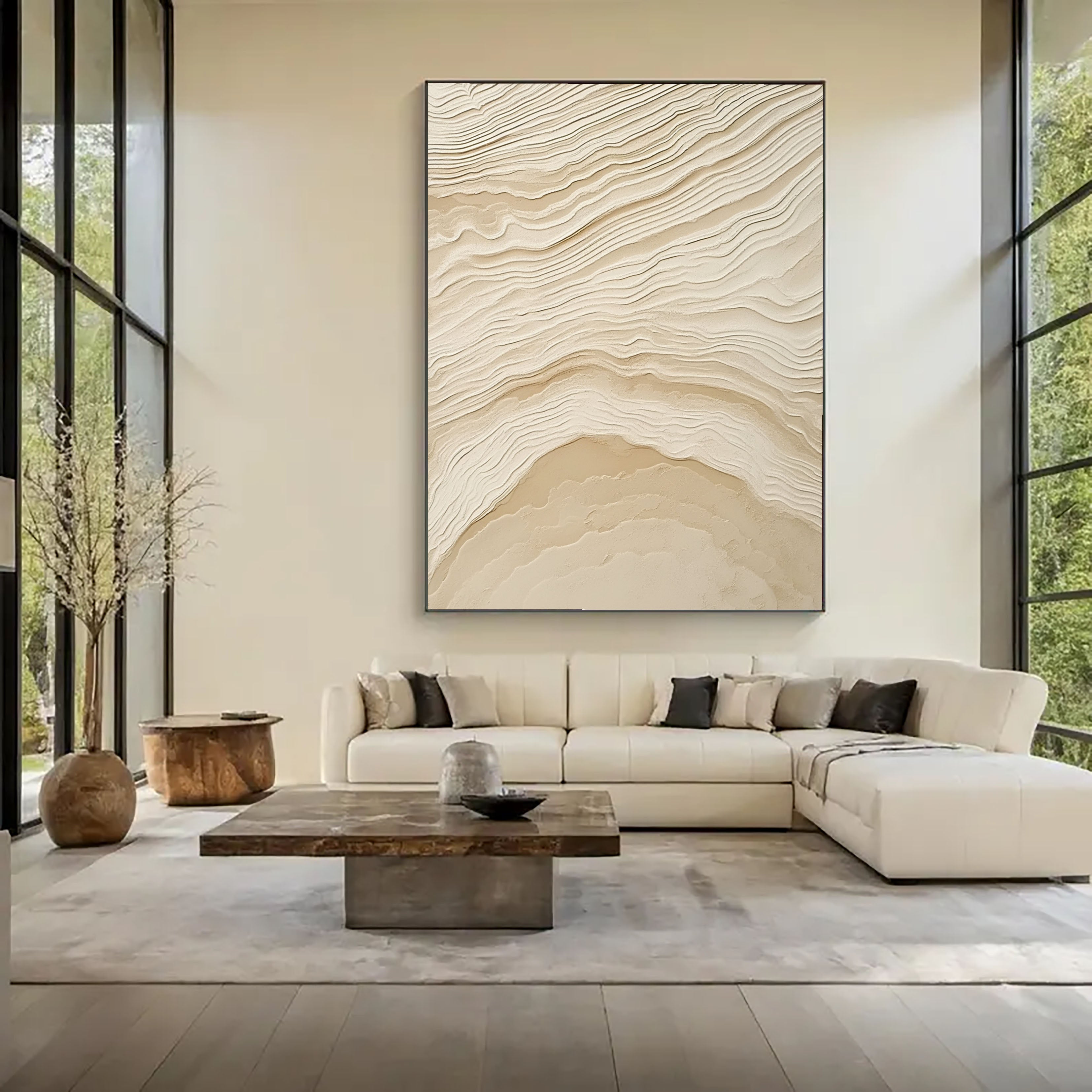 Textured Topographic Serenity | Beige Waves