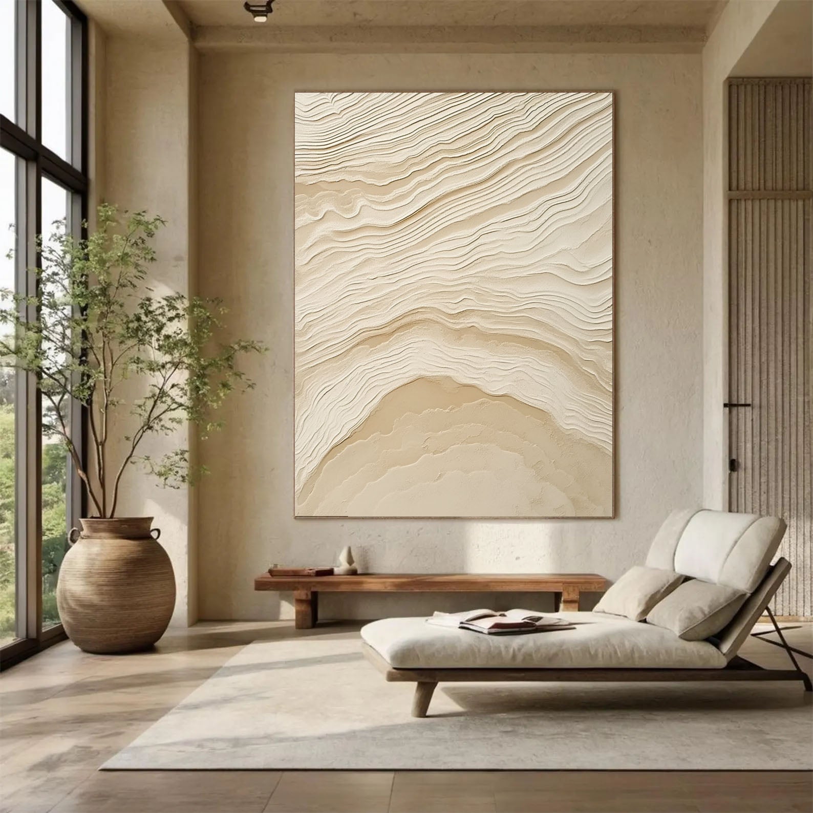 Textured Topographic Serenity | Beige Waves