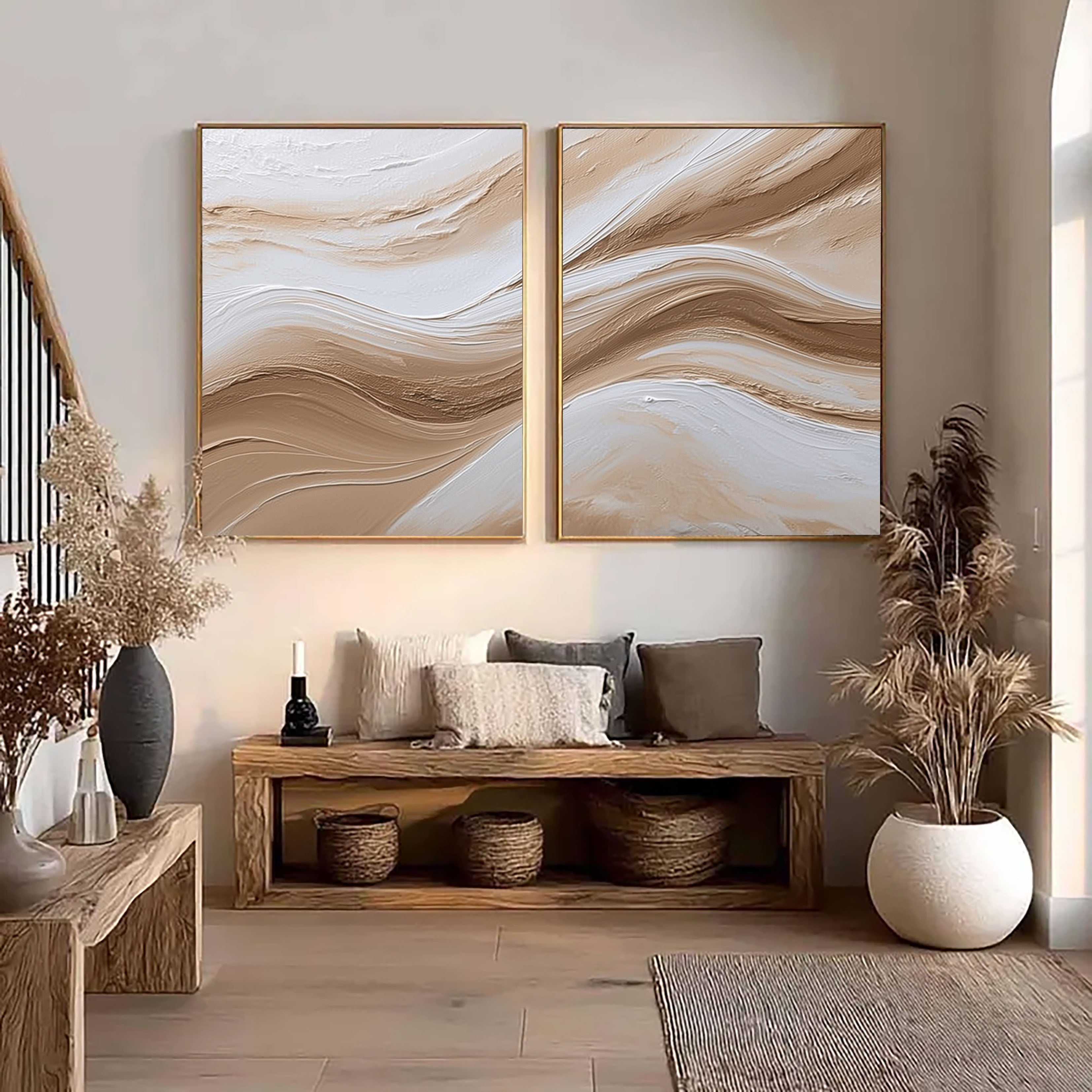 Textured Beige Waves | Flowing Lines
