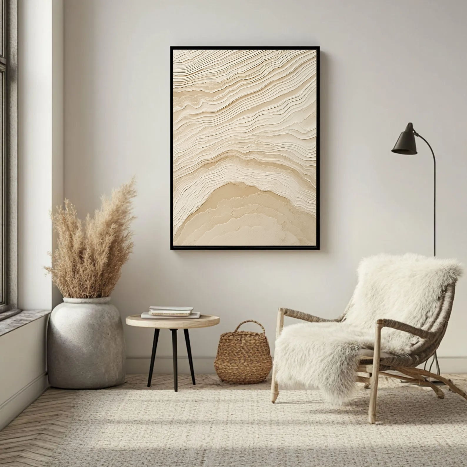 Textured Topographic Serenity | Beige Waves