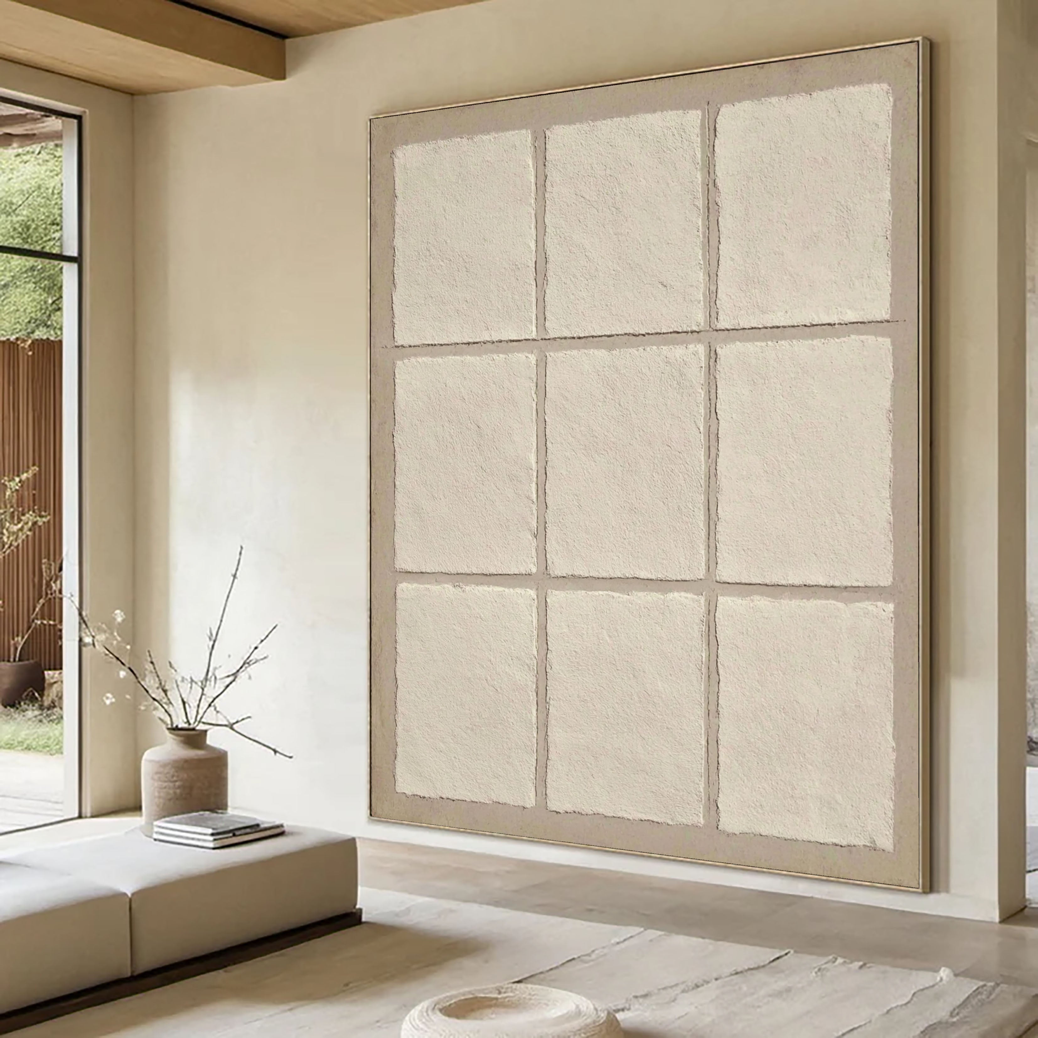 Textured Grid Panels | Pale Ivory