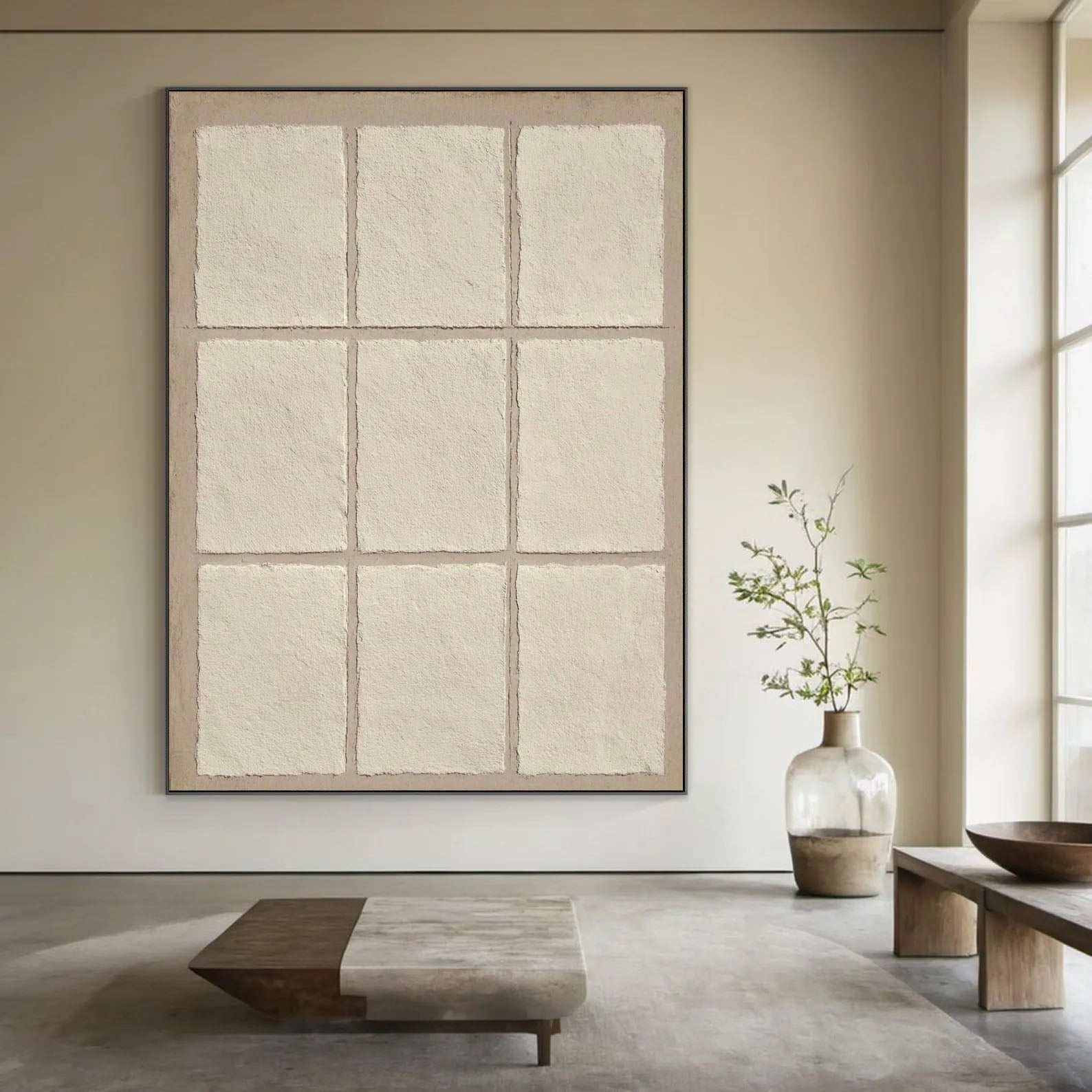 Textured Grid Panels | Pale Ivory