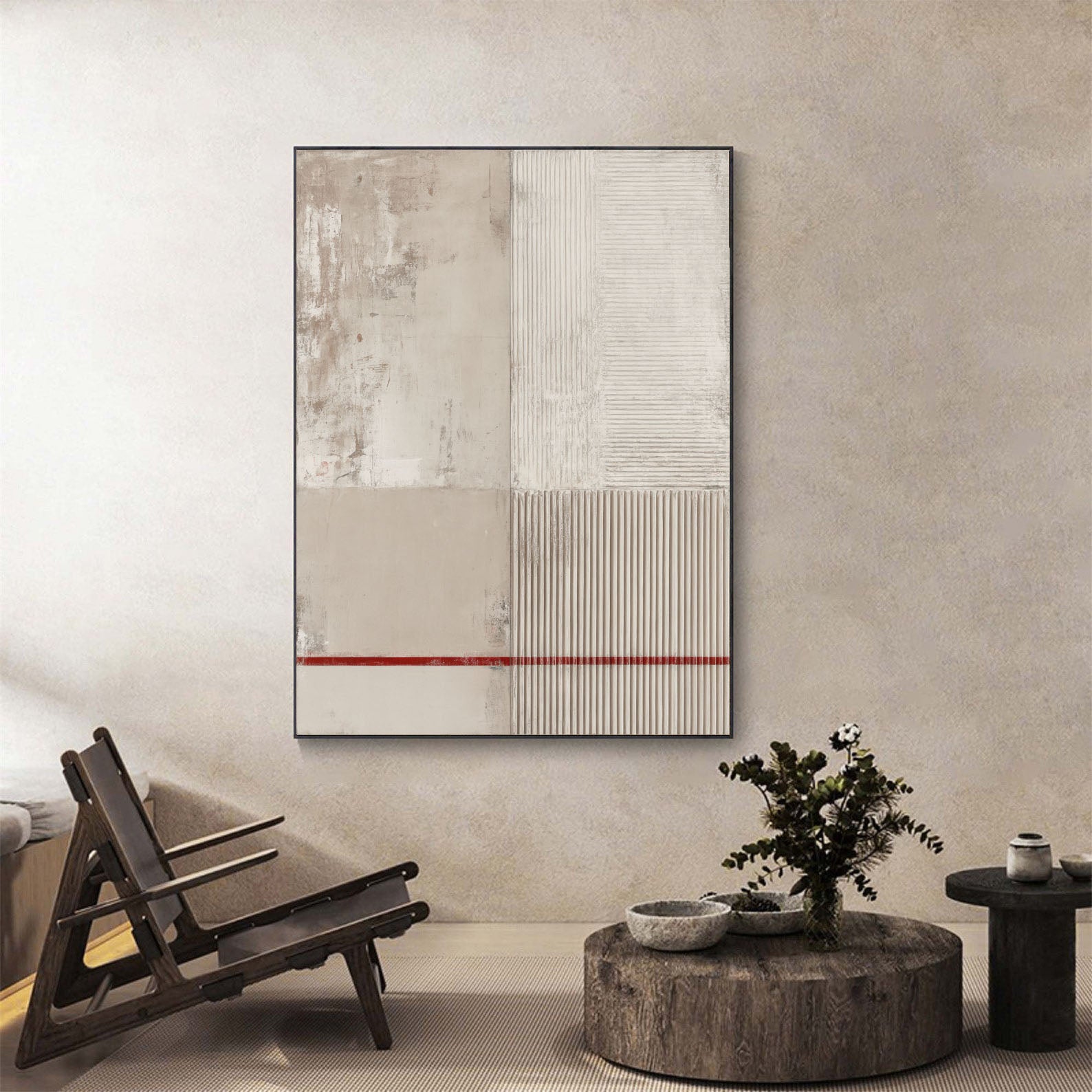 Textured Minimalist Contrast | Beige Lines