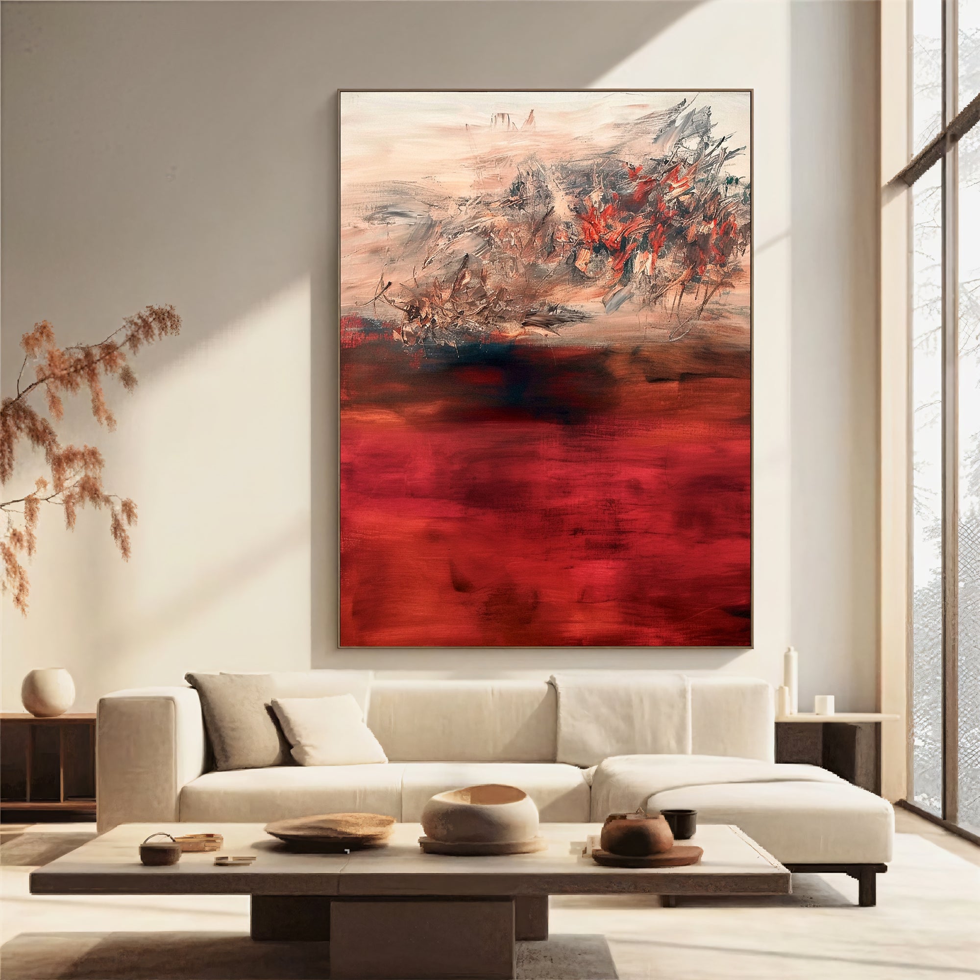 Textured Red Opulence | Red Beige