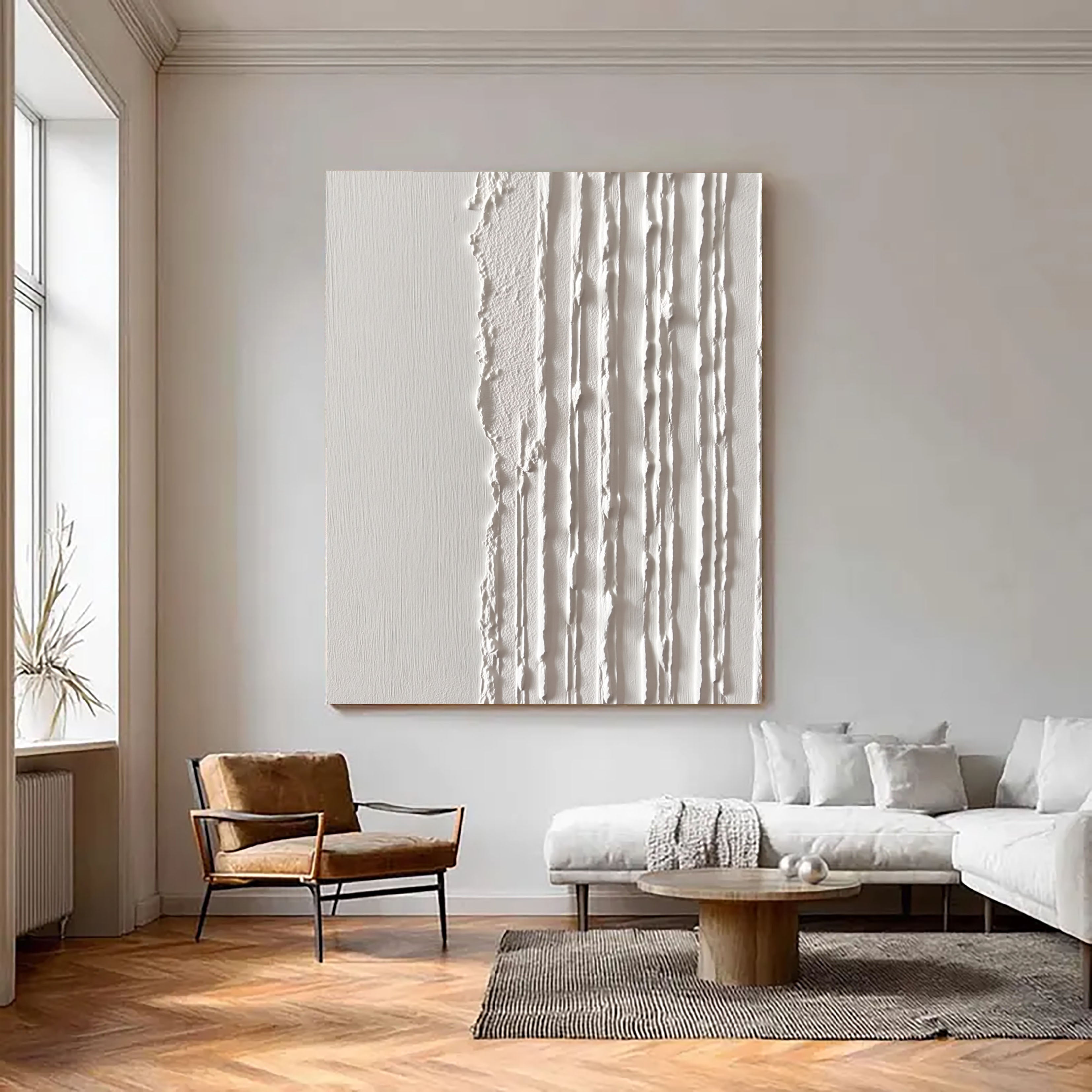 Textured Linear Divide | Ivory Stripes