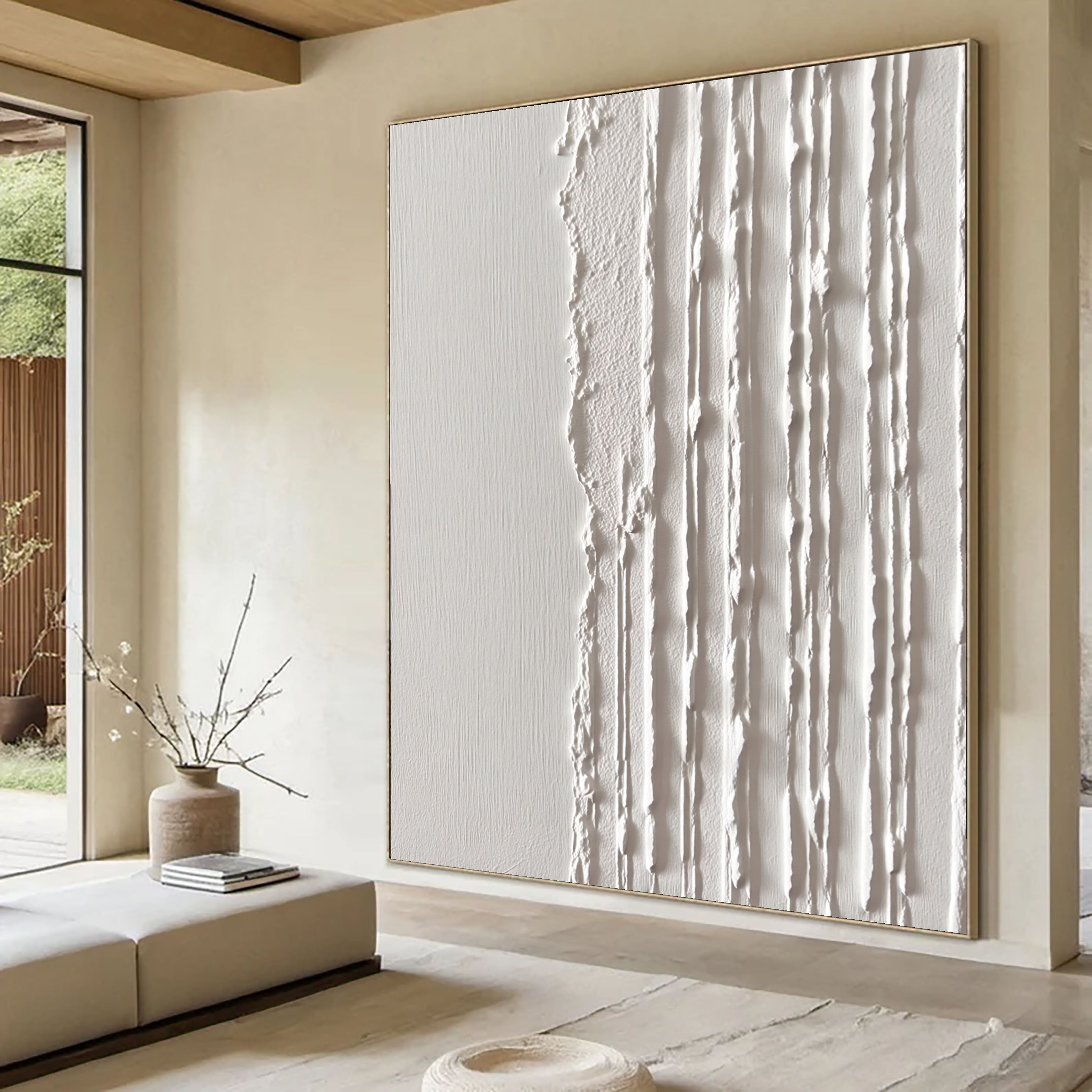 Textured Linear Divide | Ivory Stripes
