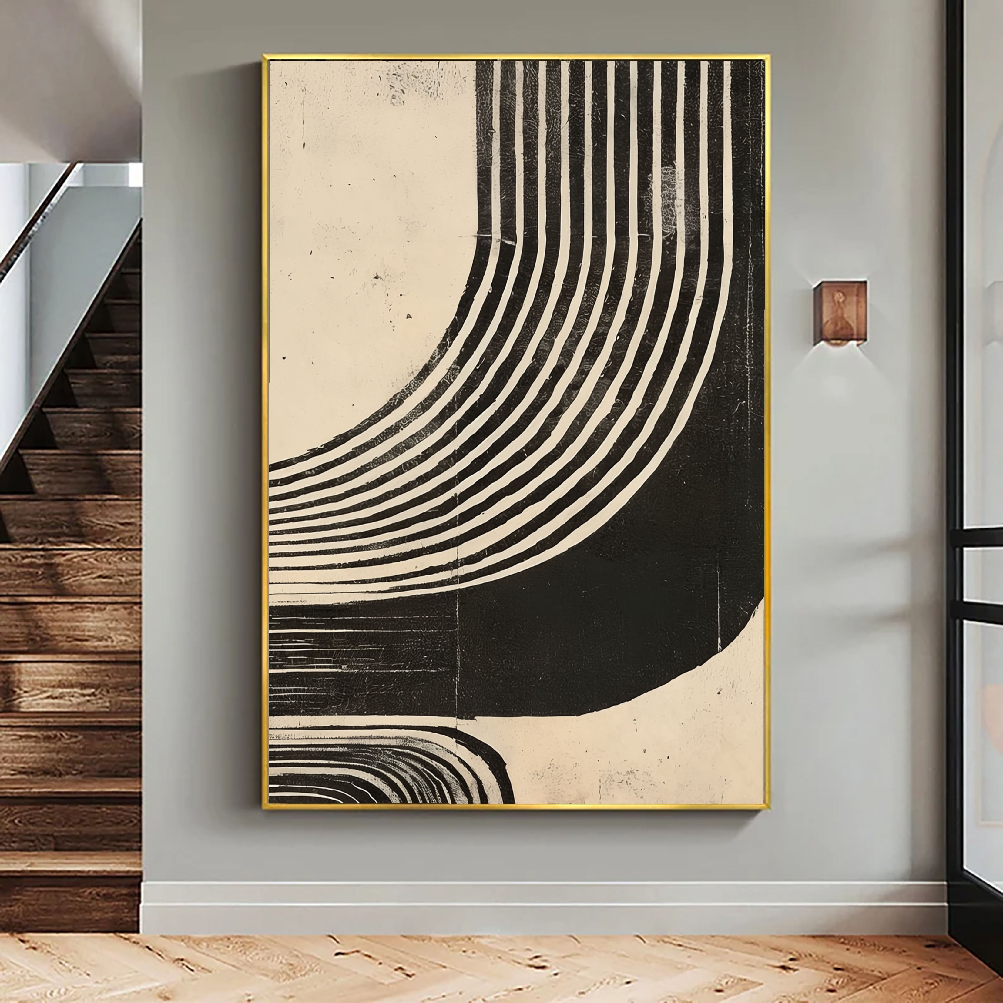 Textured Curved Lines | Black Beige