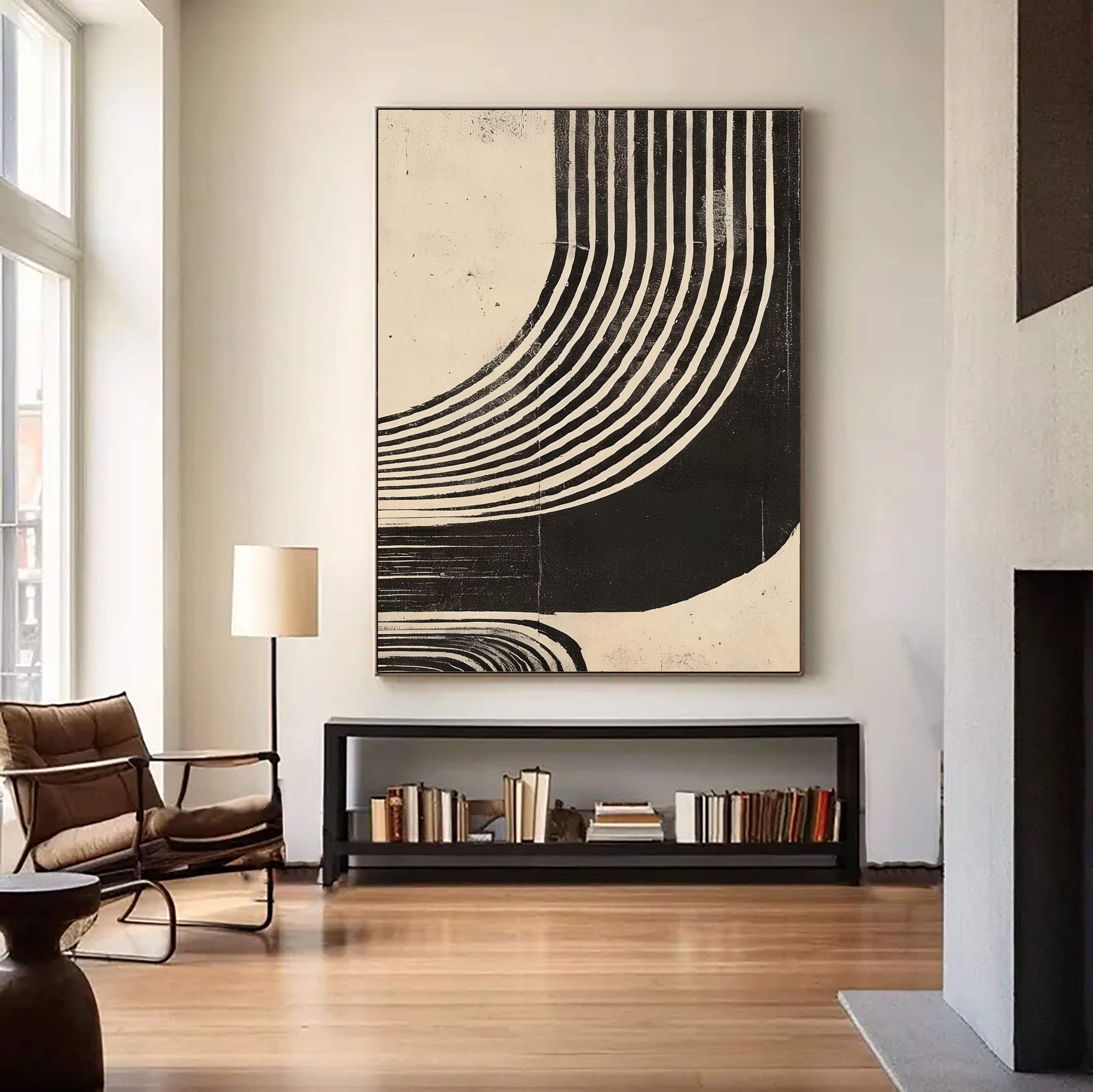Textured Curved Lines | Black Beige