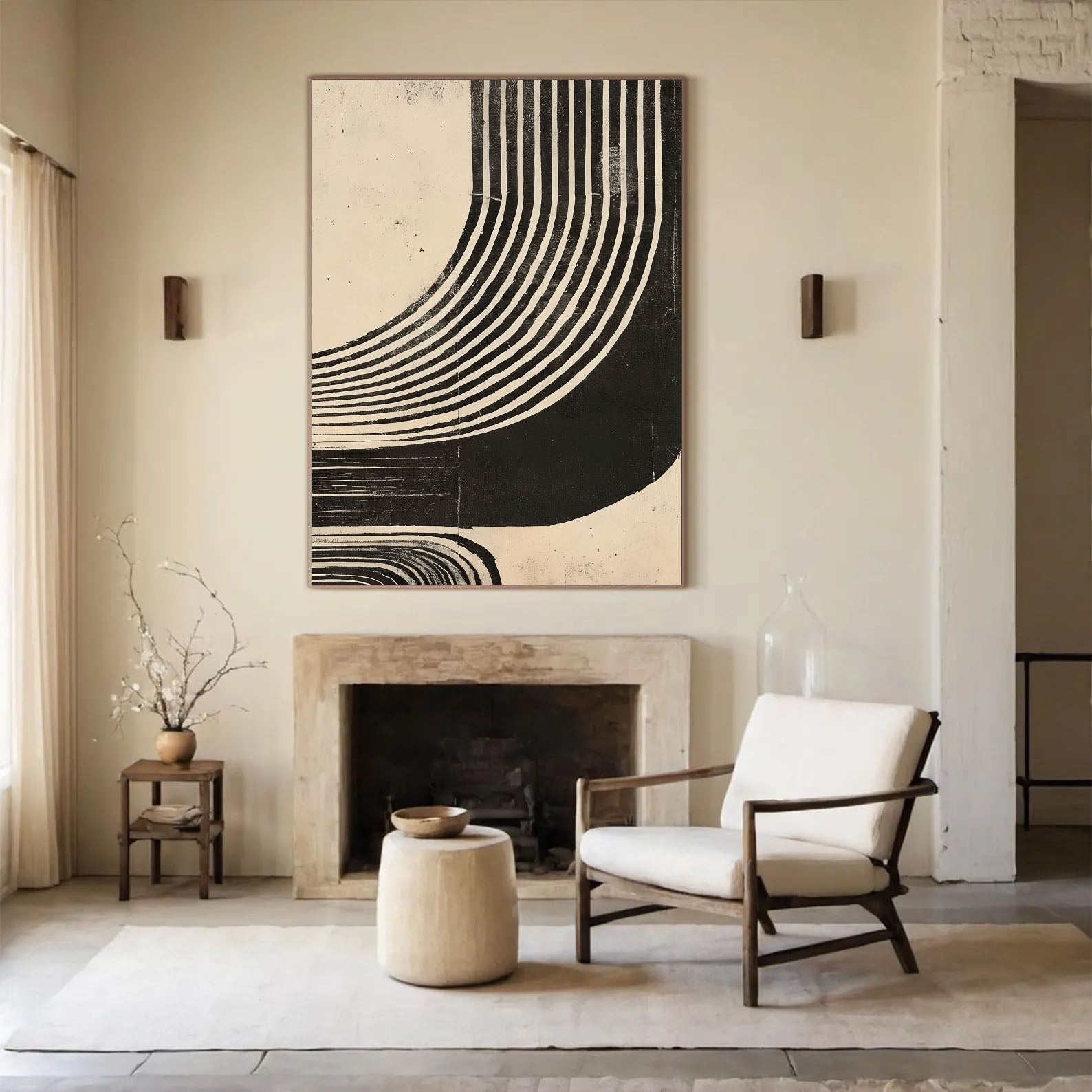 Textured Curved Lines | Black Beige