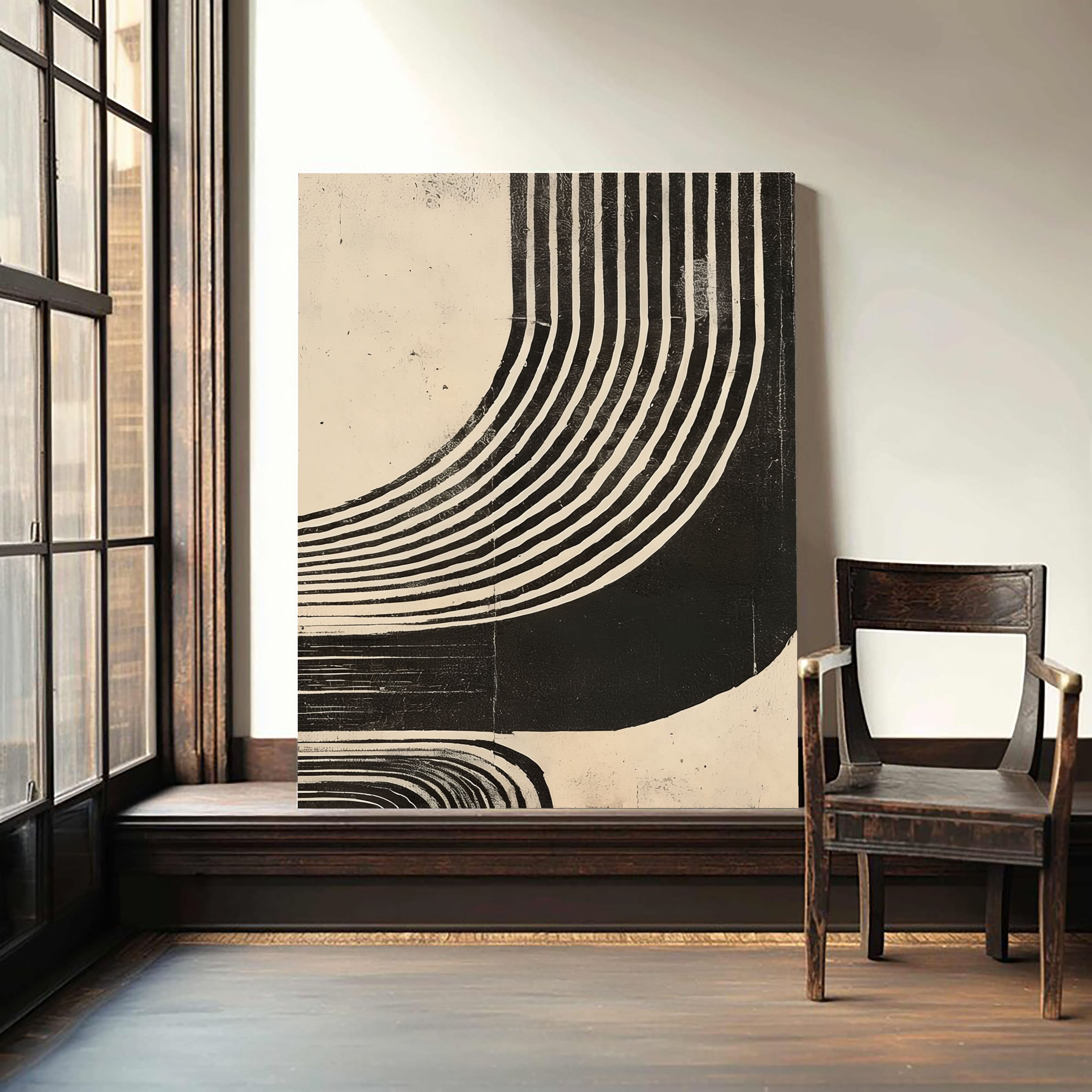 Textured Curved Lines | Black Beige