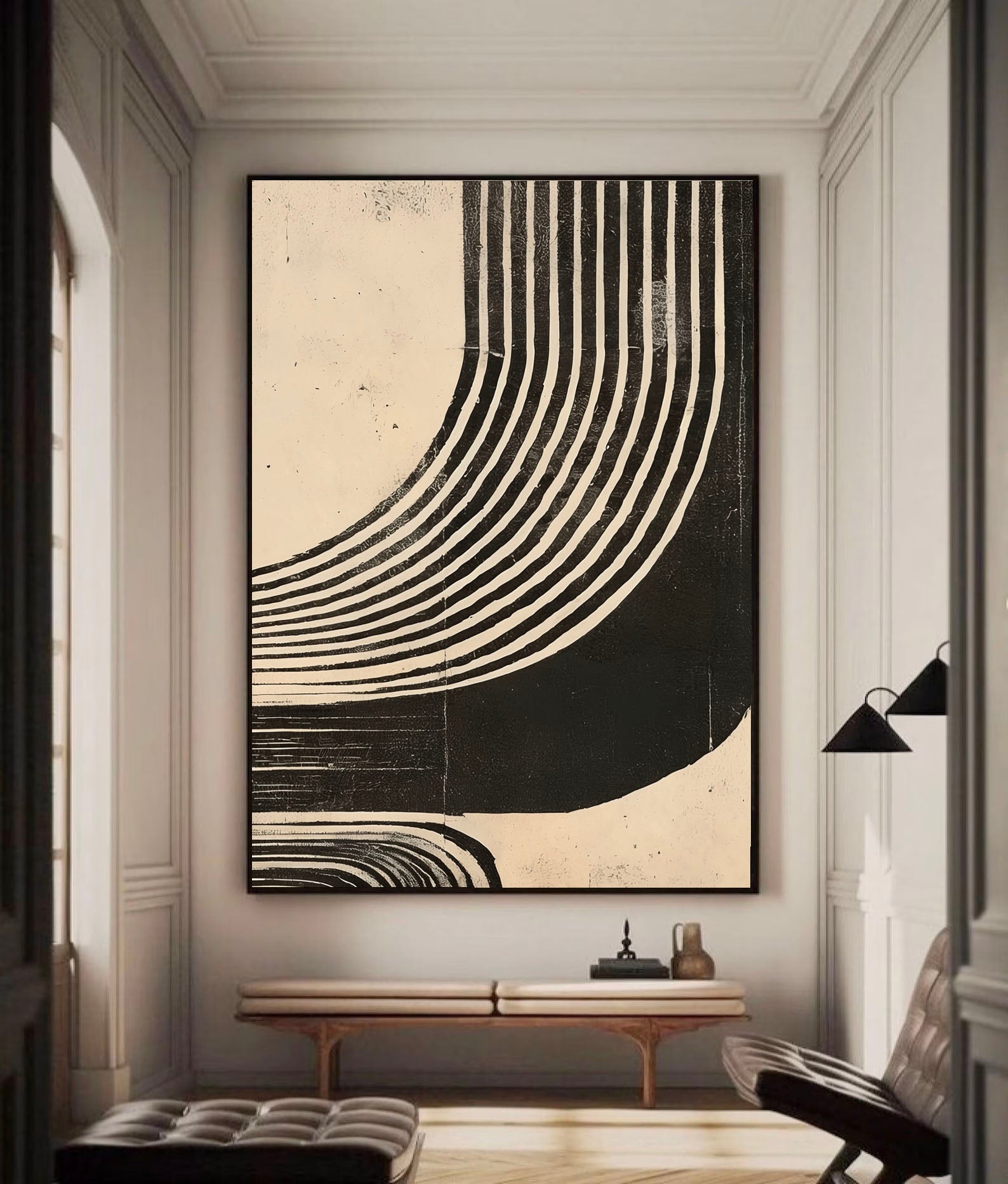 Textured Curved Lines | Black Beige