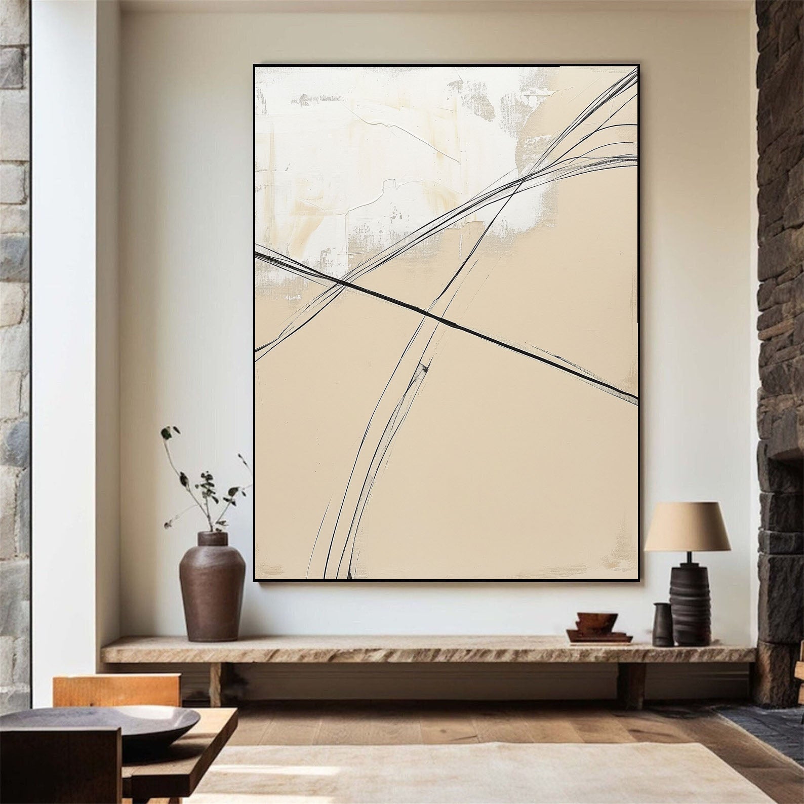 Textured Lineal Elegance | Beige Black