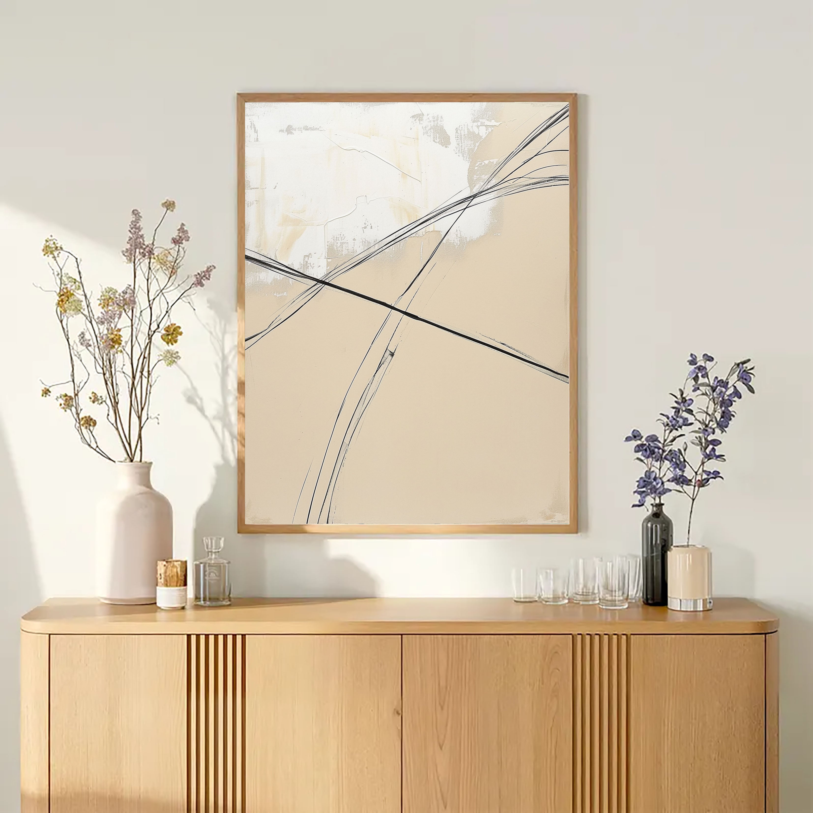 Textured Lineal Elegance | Beige Black