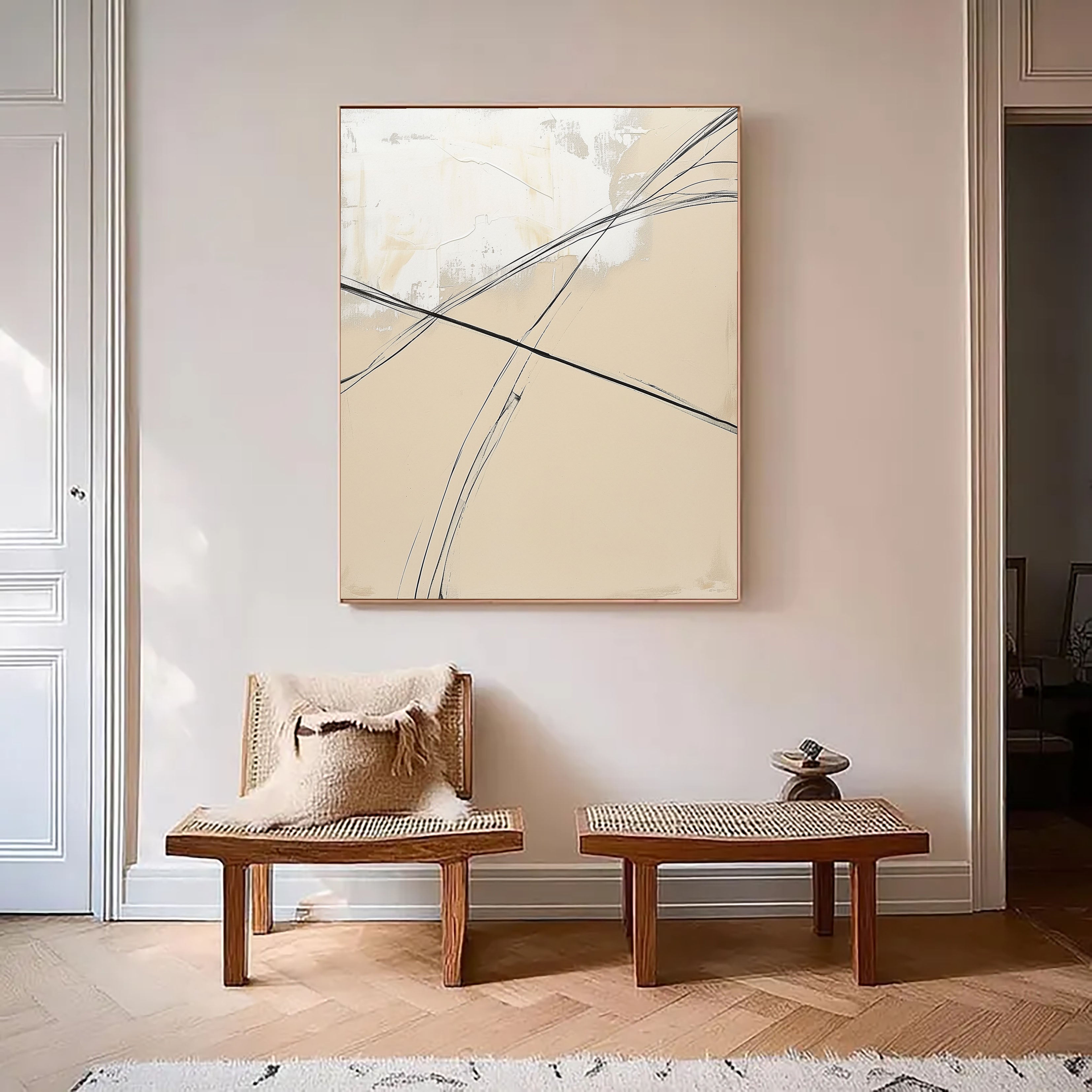 Textured Lineal Elegance | Beige Black