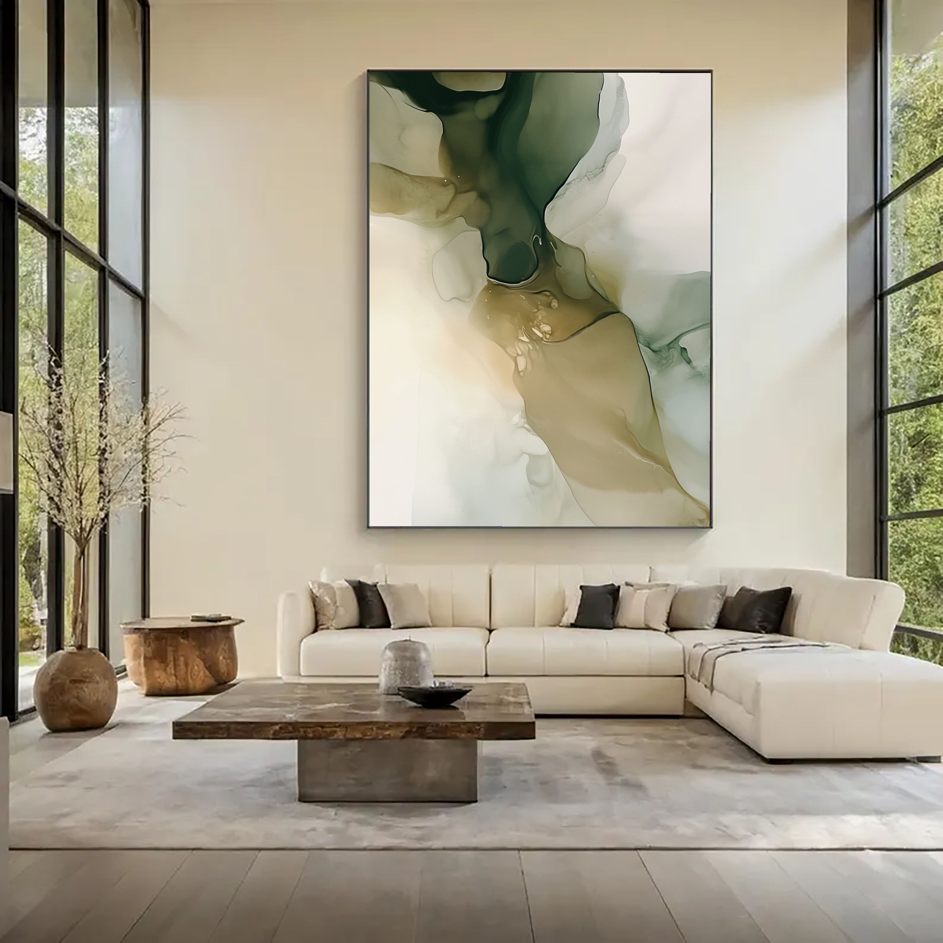 Textured Fluid Elegance | Green Beige