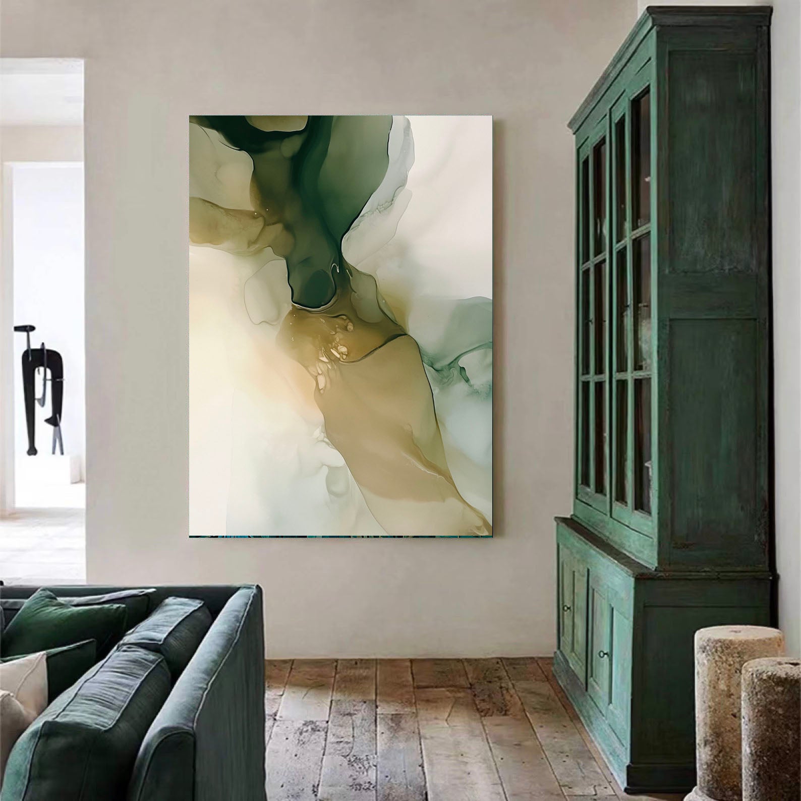 Textured Fluid Elegance | Green Beige