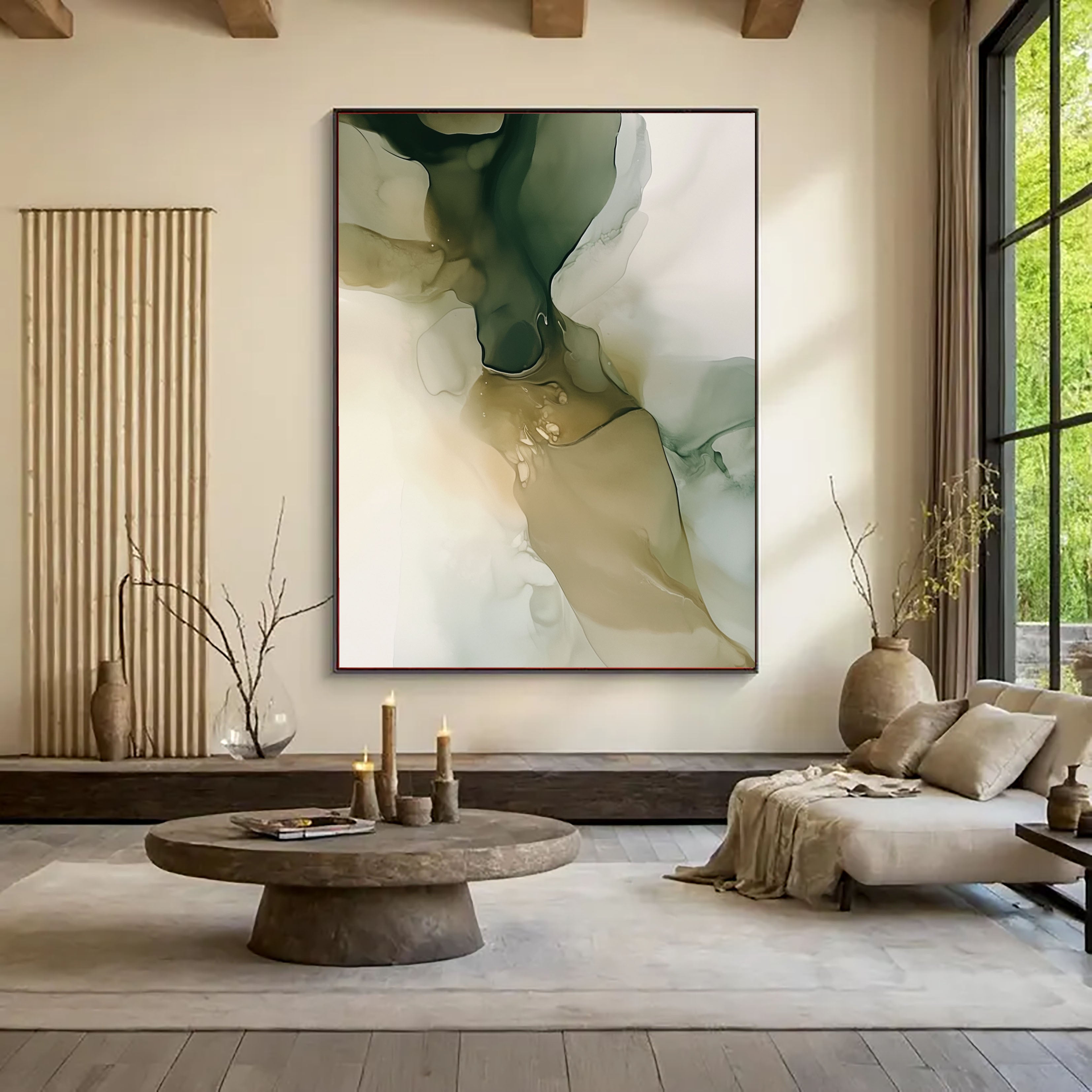 Textured Fluid Elegance | Green Beige