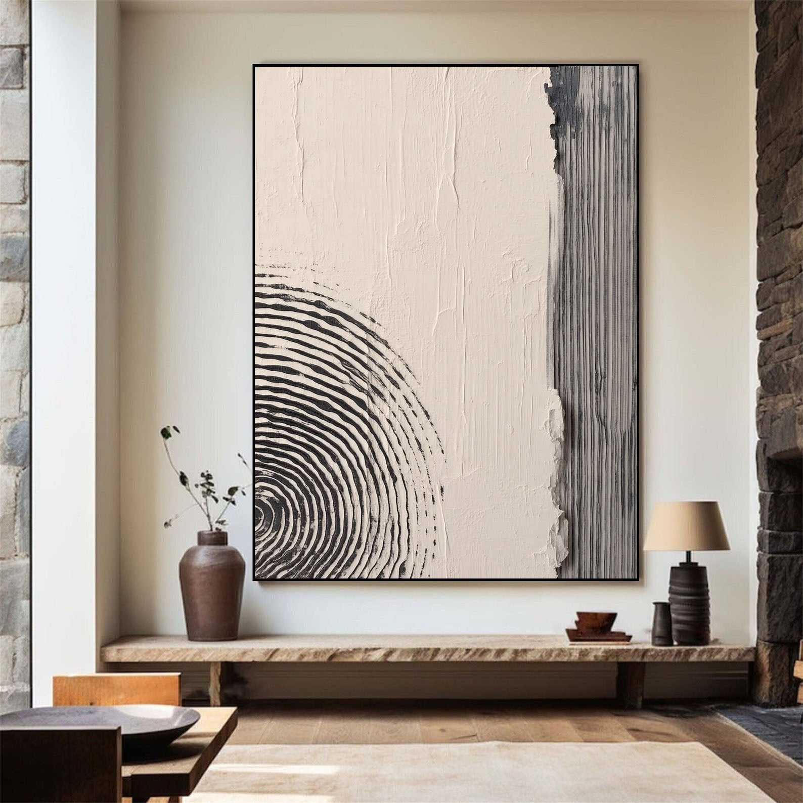Textured Minimalist Circles | Charcoal Lines