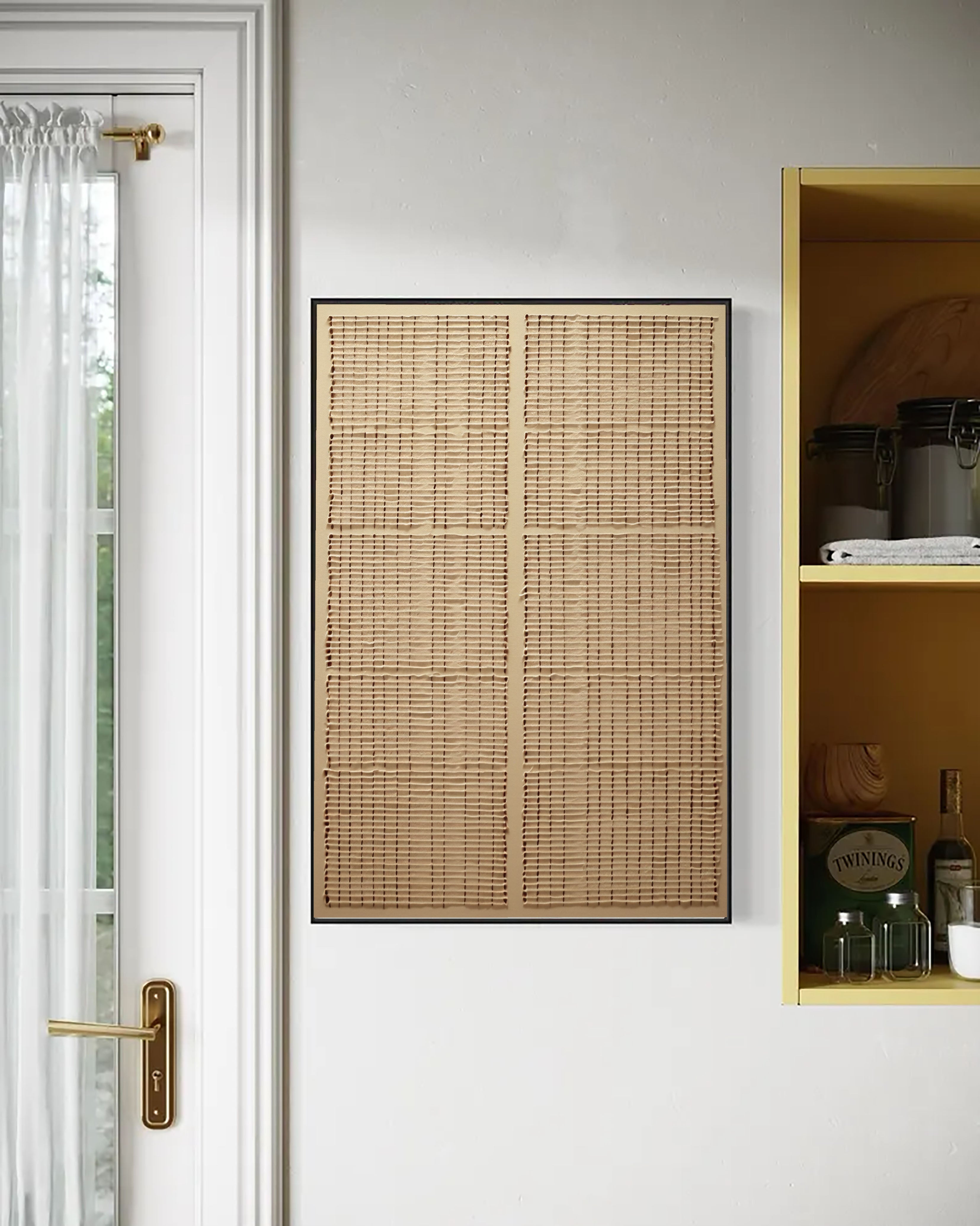 Textured Woven Serenity | Beige Grid