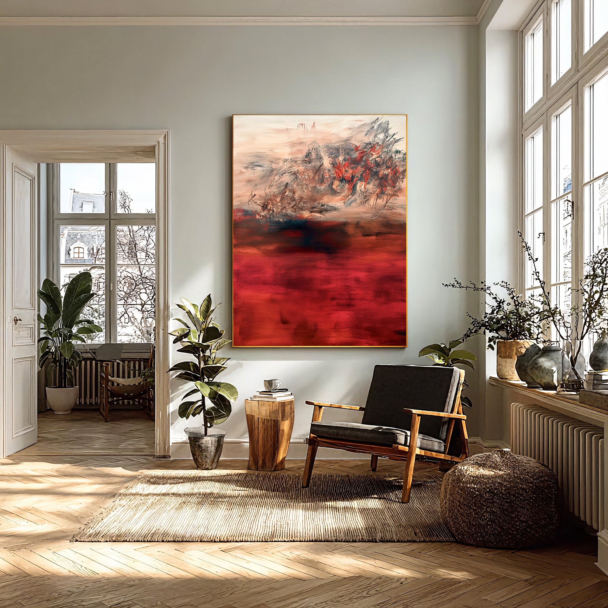 Textured Red Opulence | Red Beige