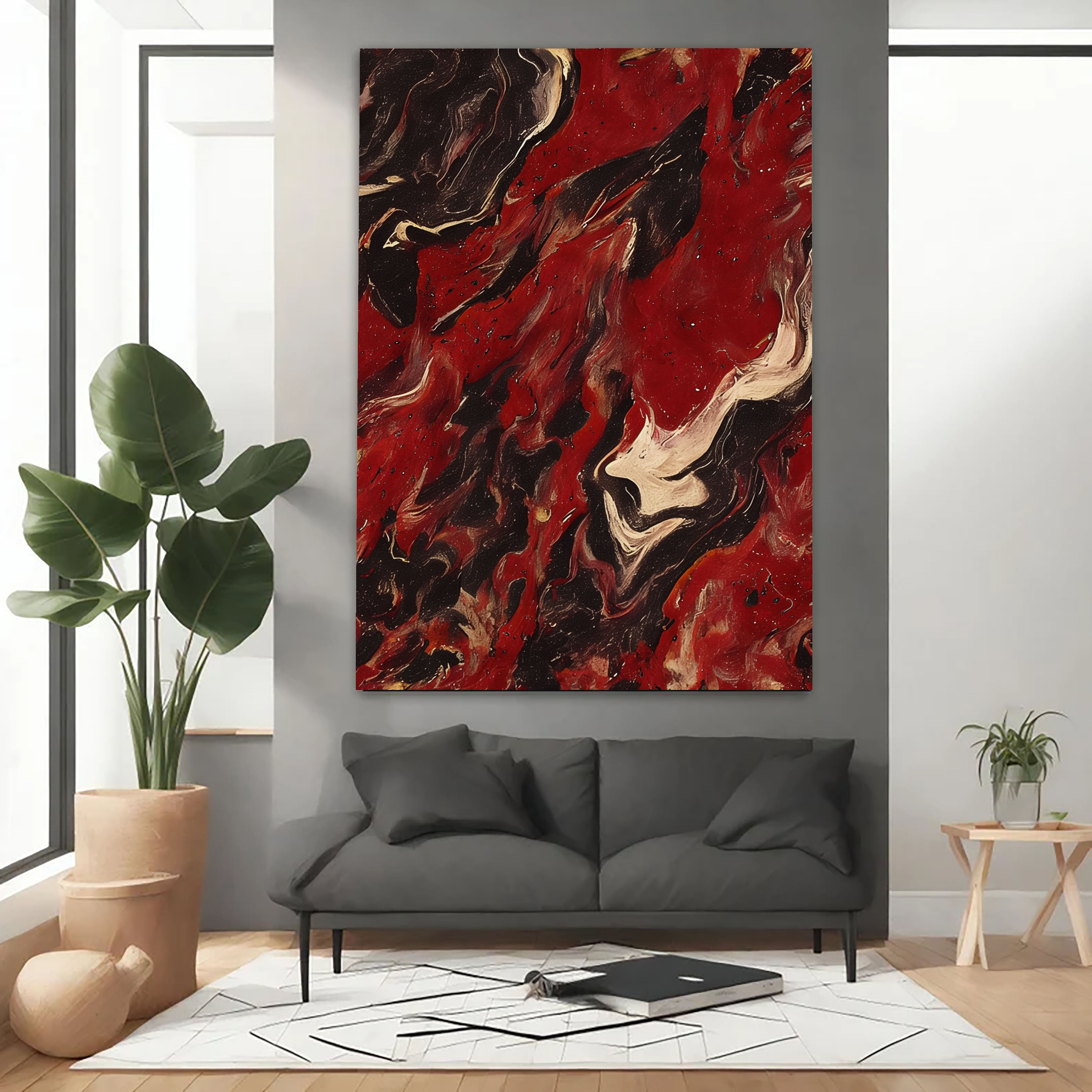 Textured Crimson Surge | Ebony Swirl