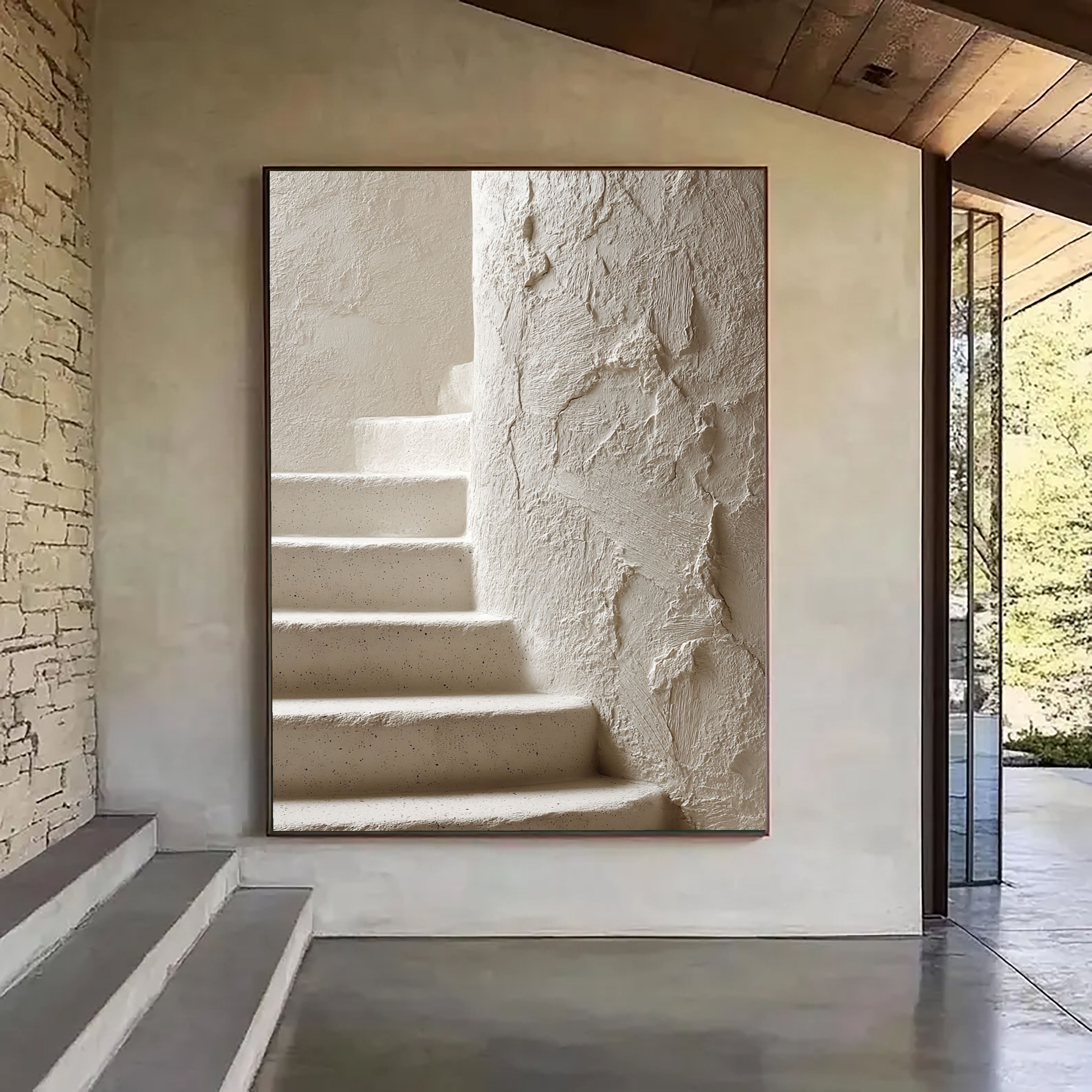 Textured Stucco Stairs | Ivory Hues
