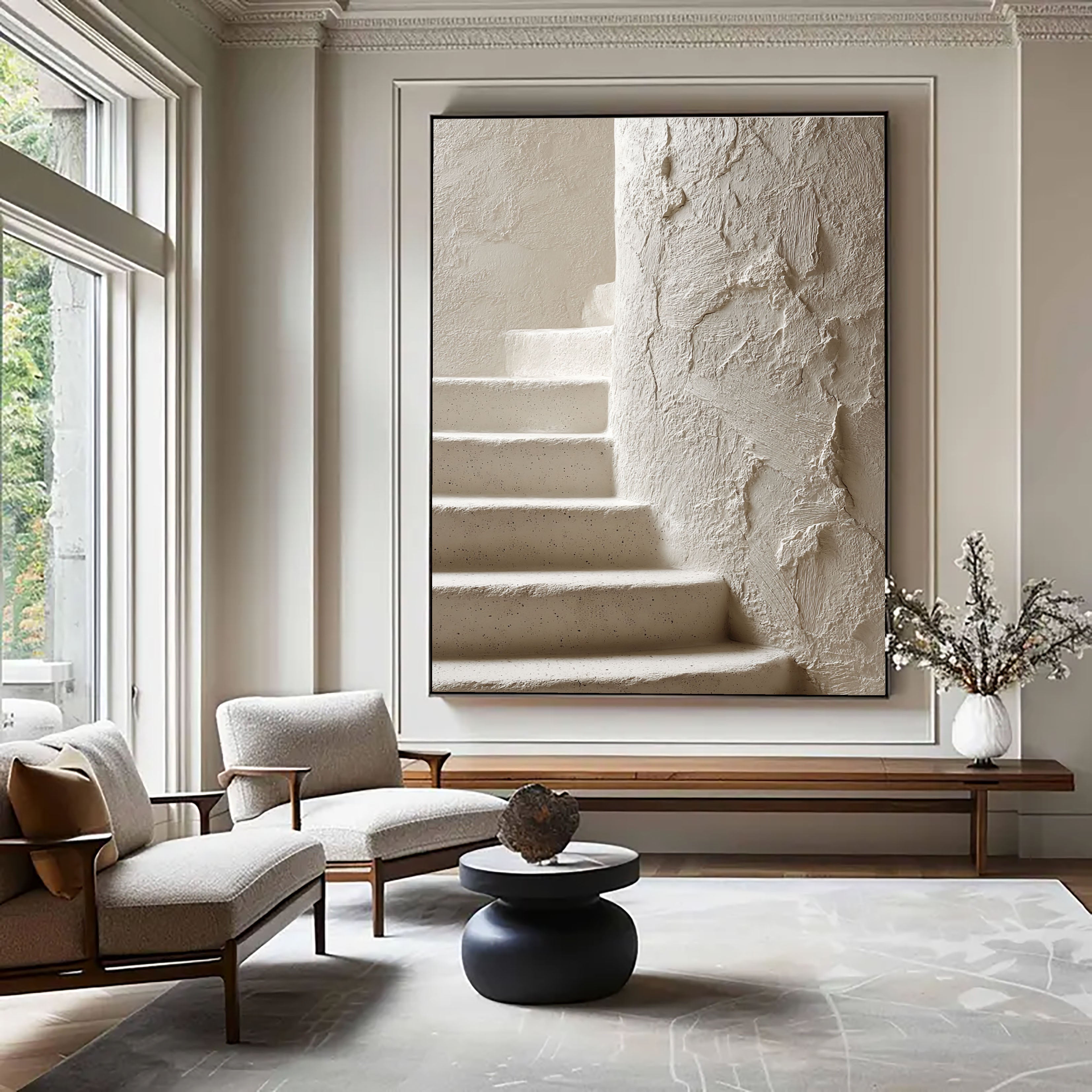 Textured Stucco Stairs | Ivory Hues