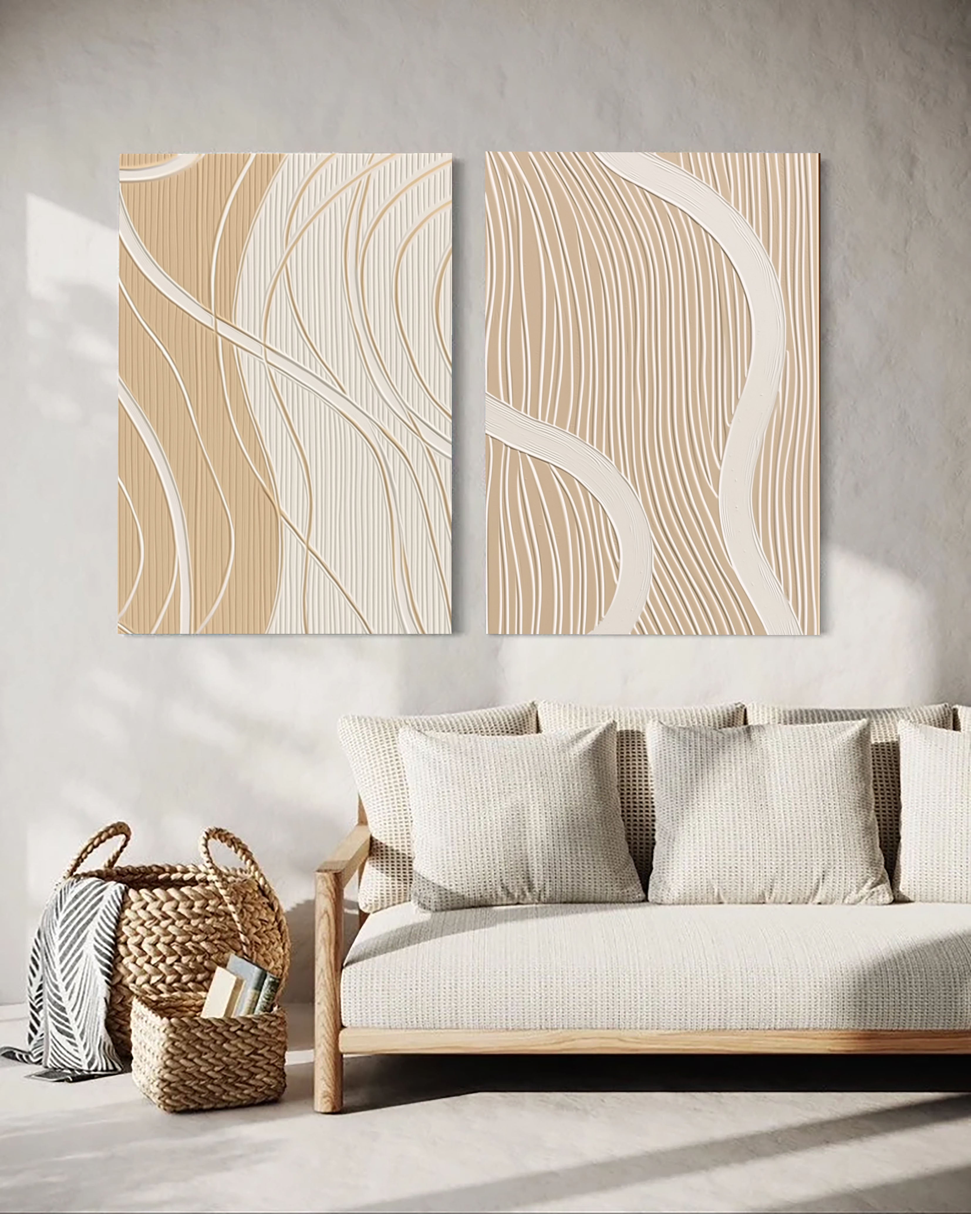 Elegant Beige Line Art | Flowing Grace