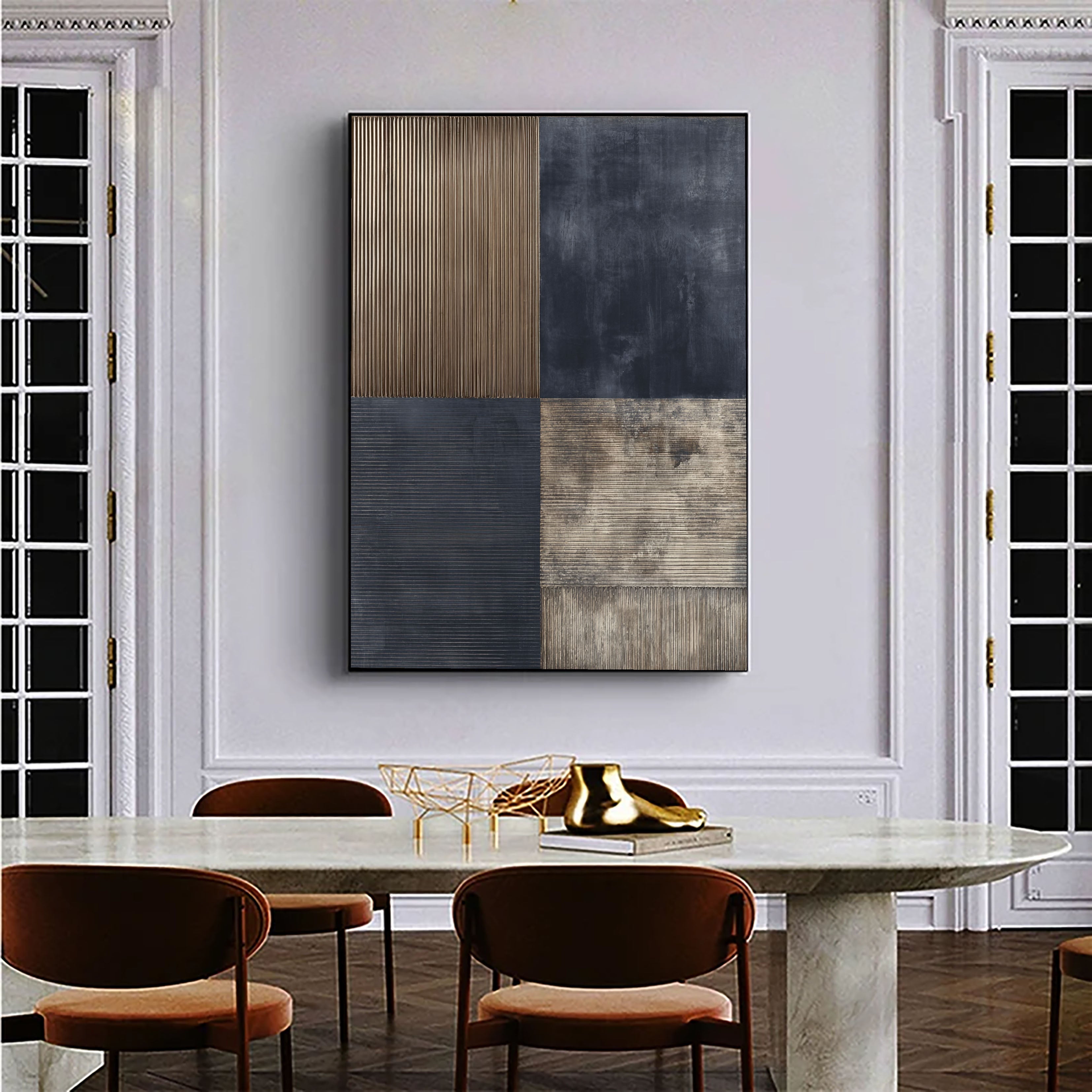 Textured Paneled Elegance | Navy Bronze