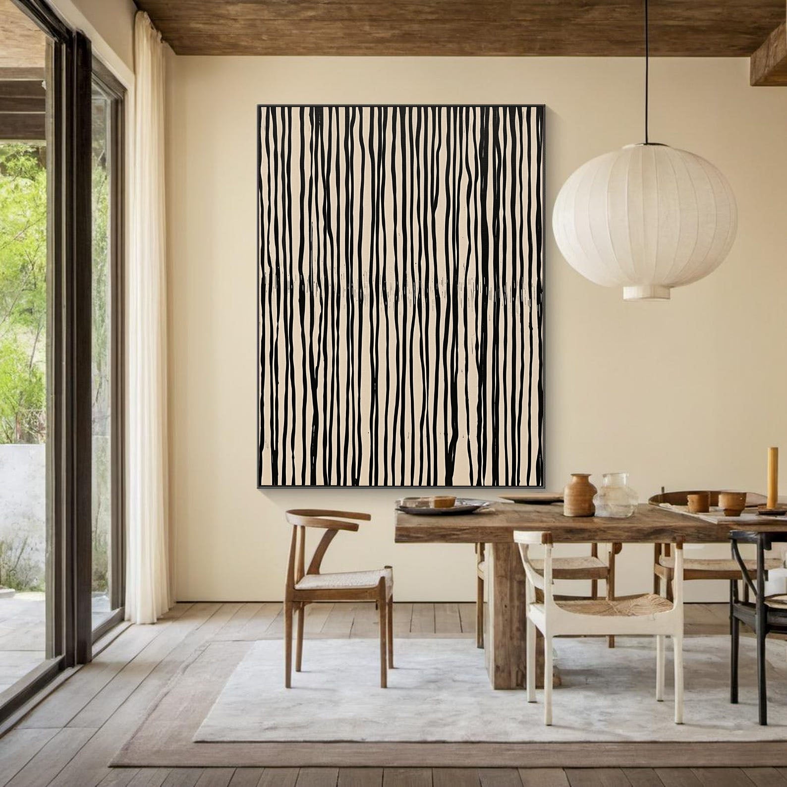 Textured Monochrome Lines | Black Beige