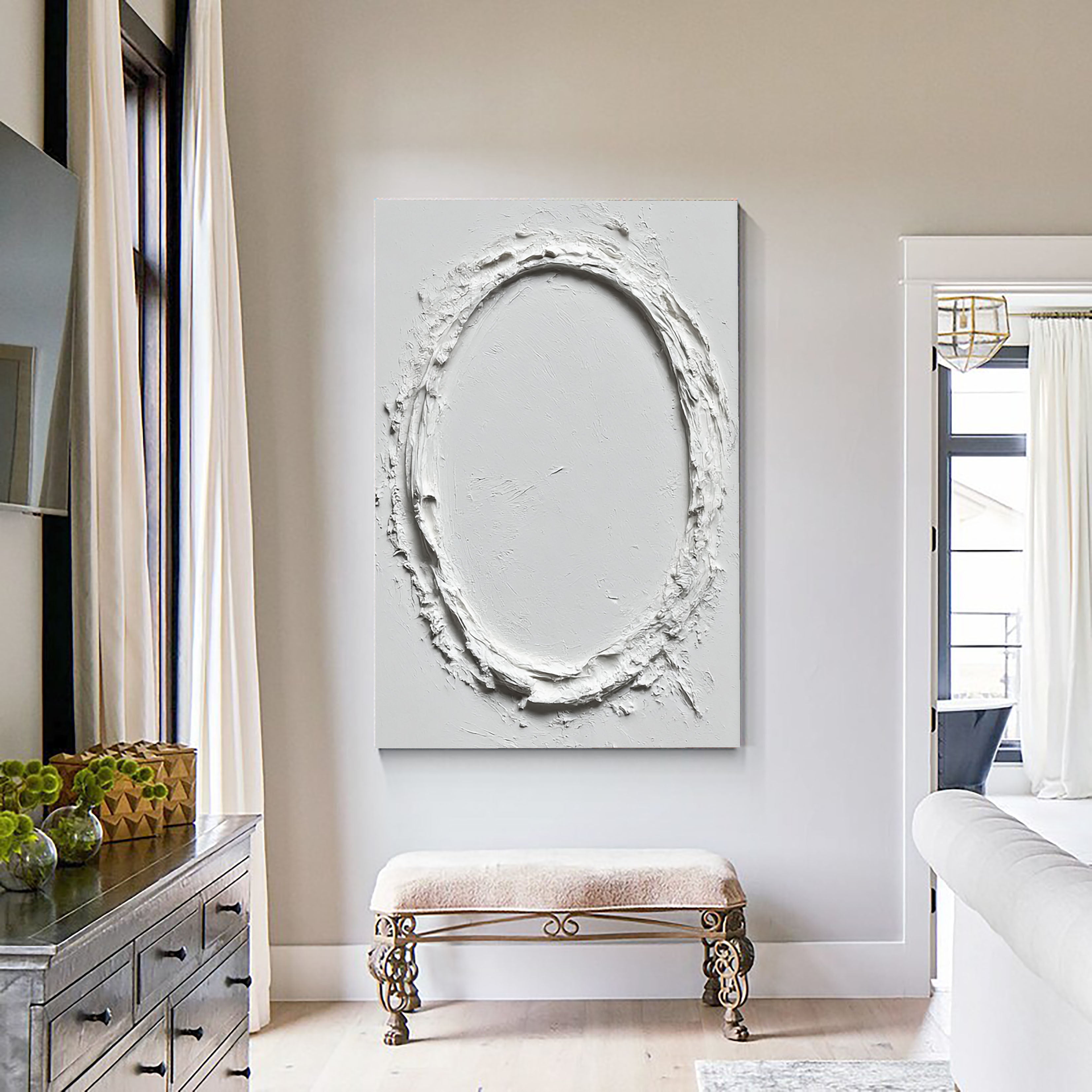 Textured Oval Contour | White Silhouette