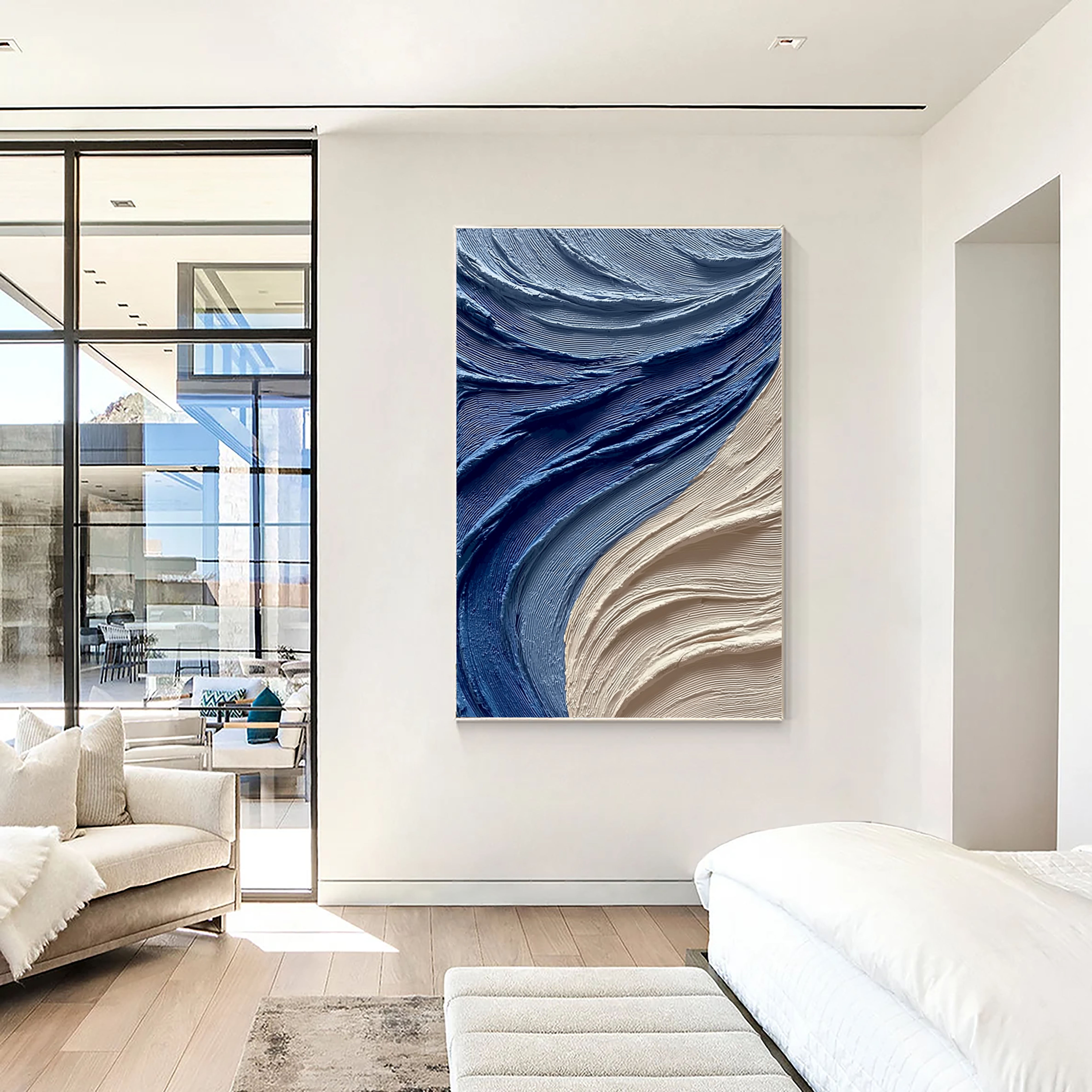 Fluid Brushstroke Harmony | Blue & Beige