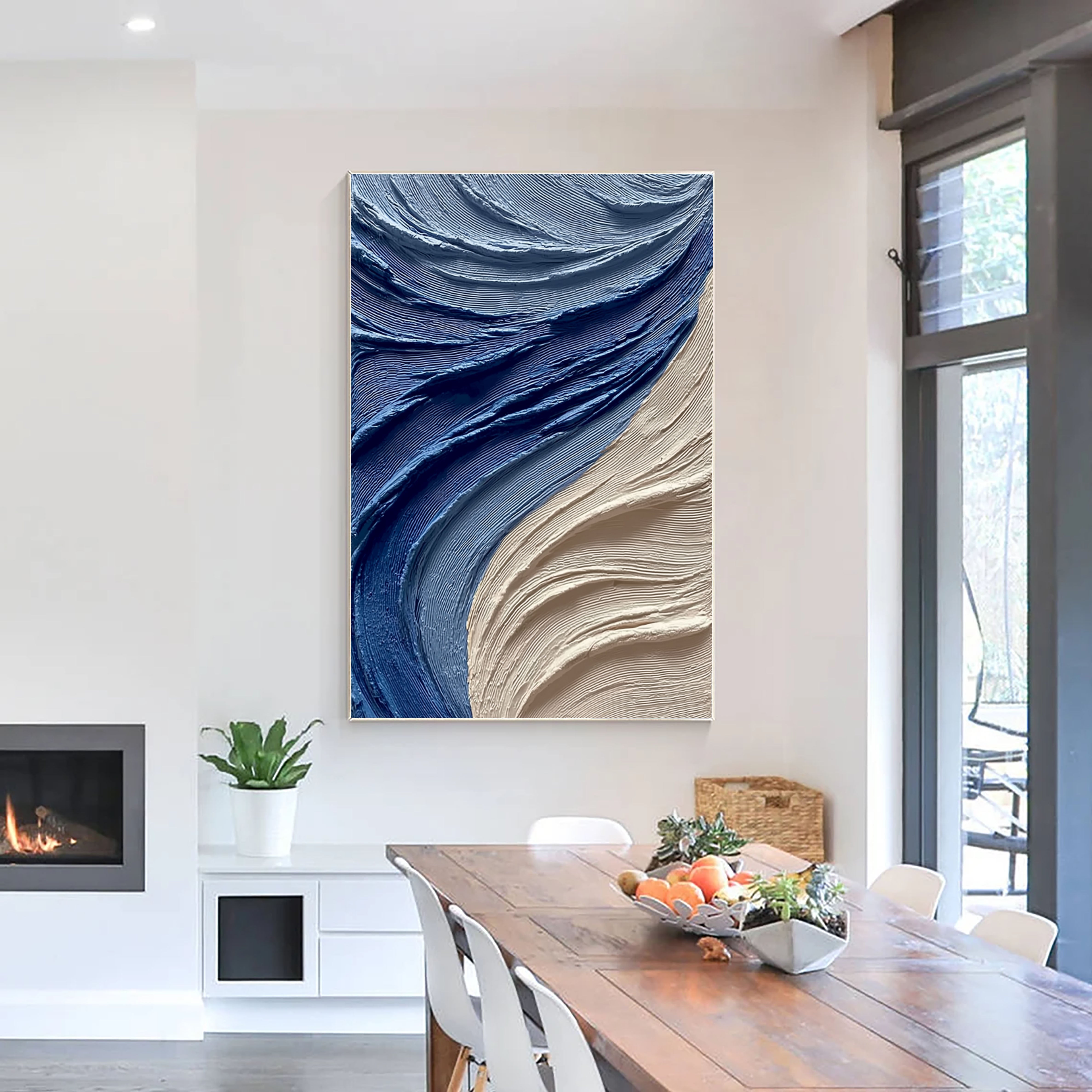 Fluid Brushstroke Harmony | Blue & Beige