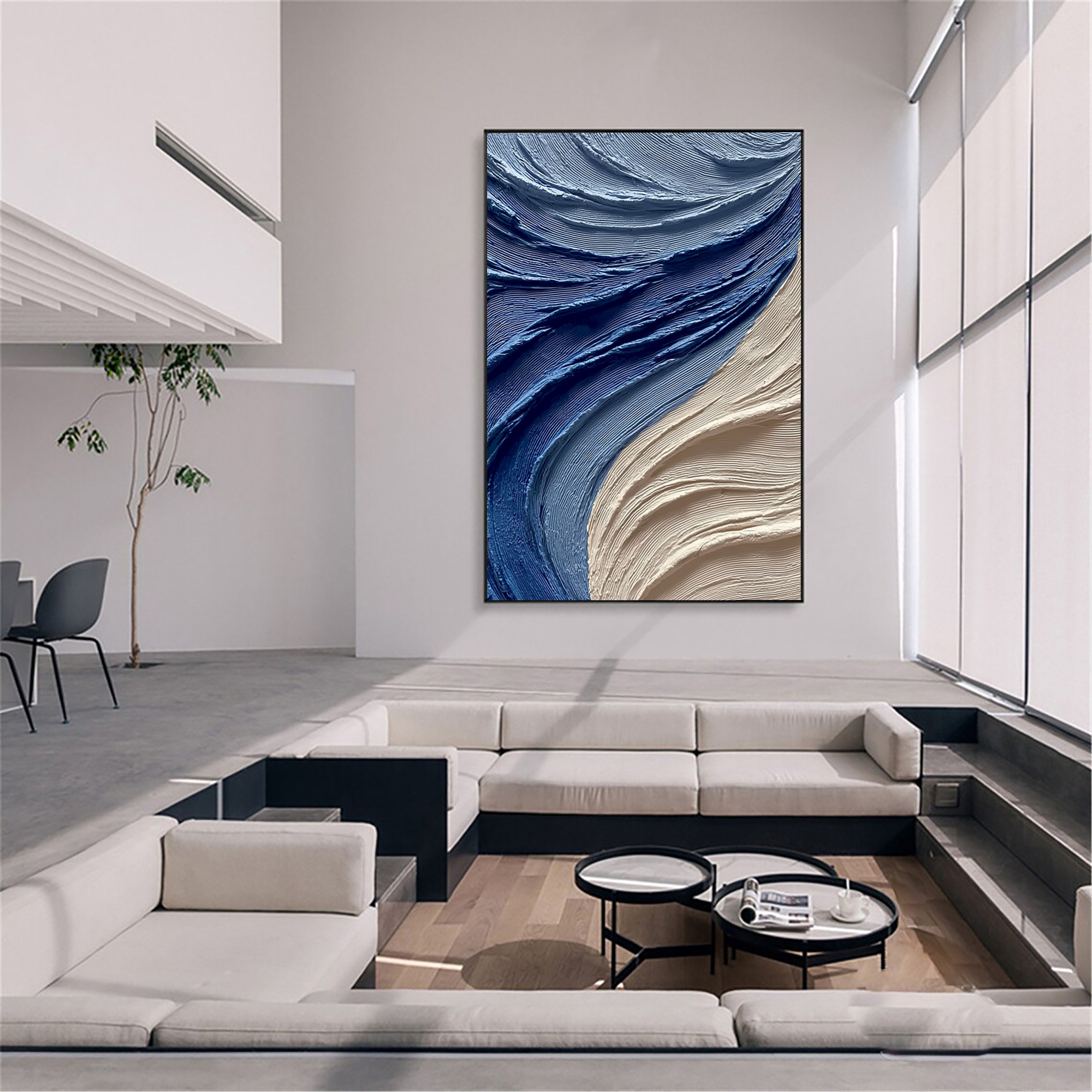 Fluid Brushstroke Harmony | Blue & Beige
