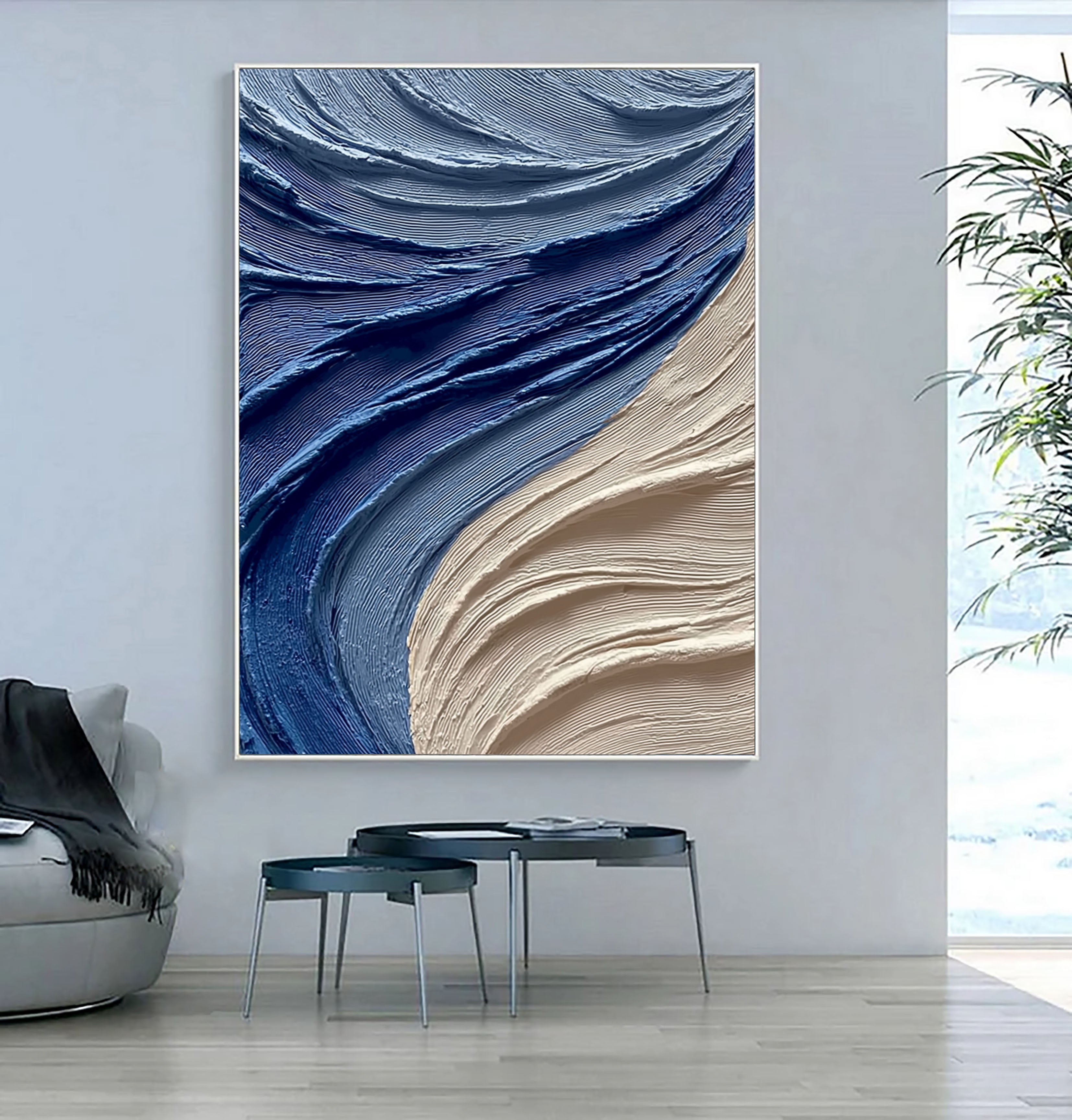 Fluid Brushstroke Harmony | Blue & Beige
