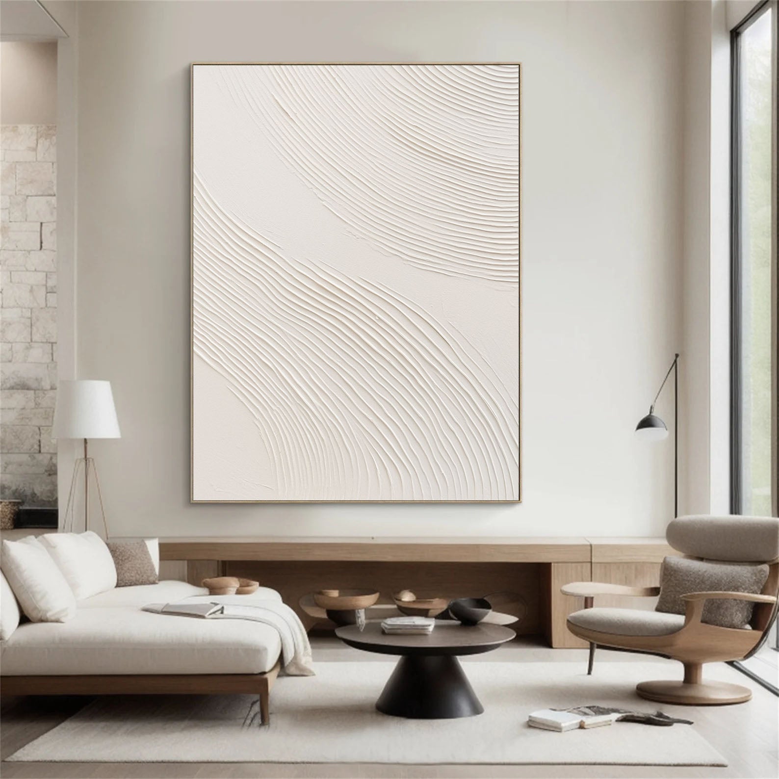 Textured White Rhythm | Beige Wave