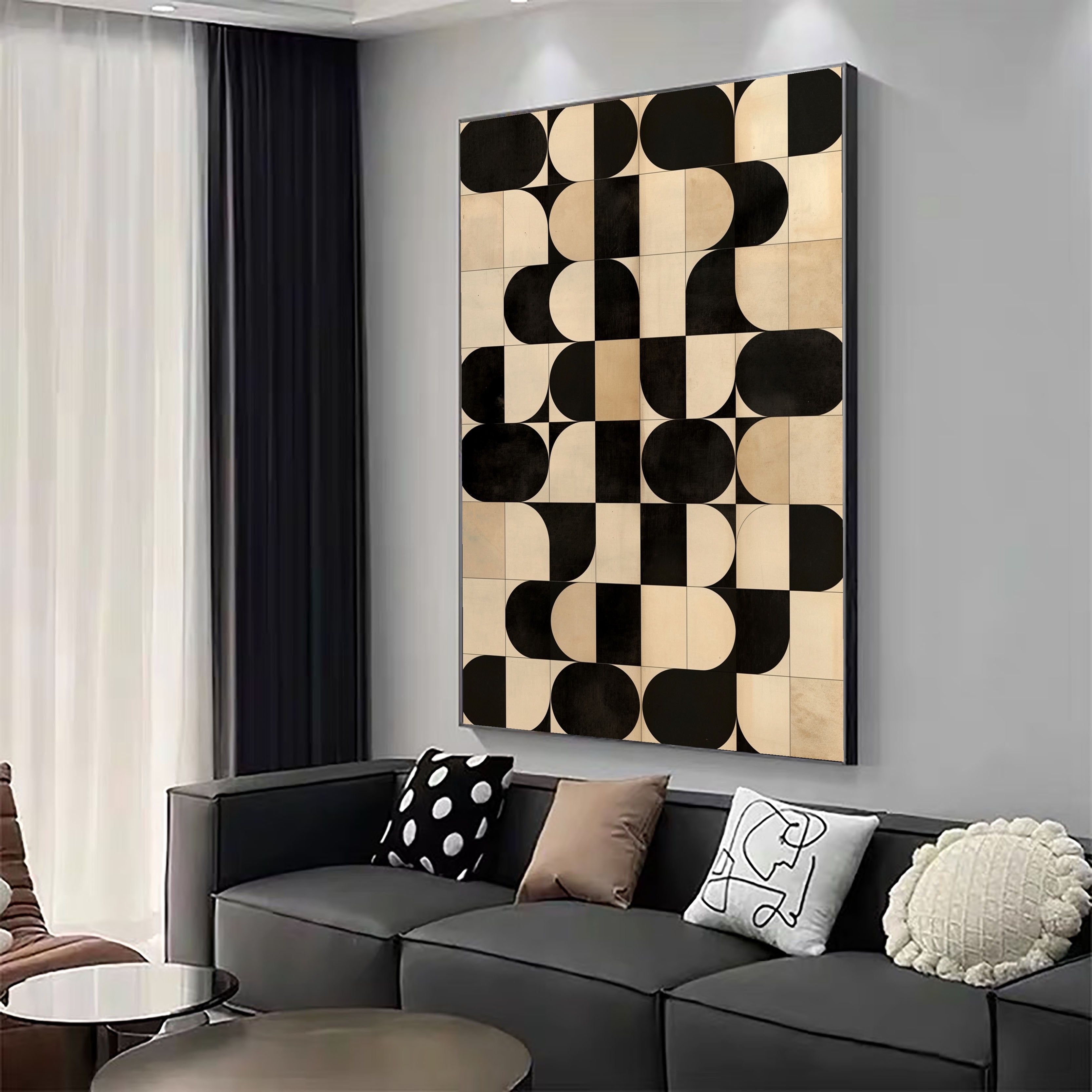 Textured Geometric Mosaic | Black Beige