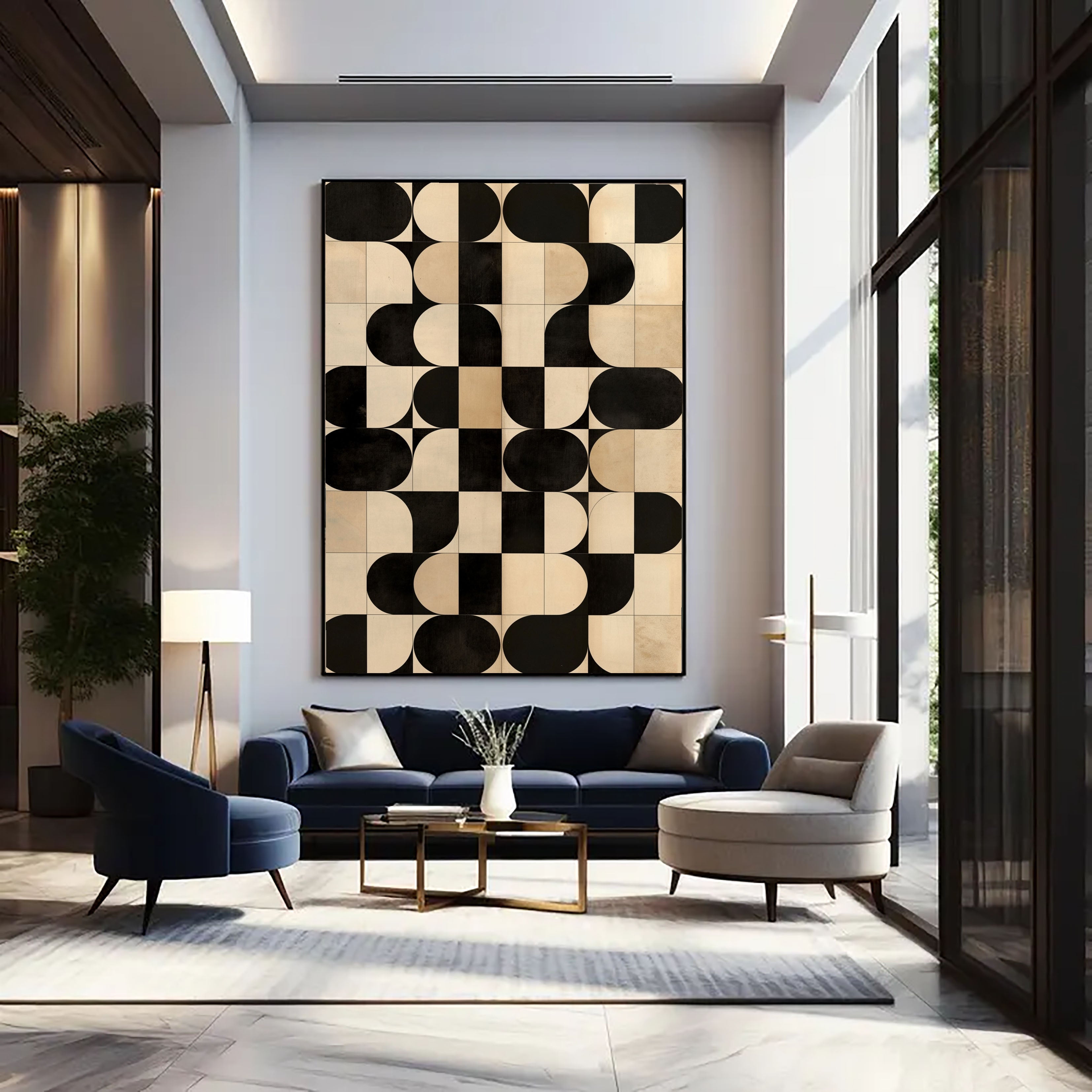 Textured Geometric Mosaic | Black Beige