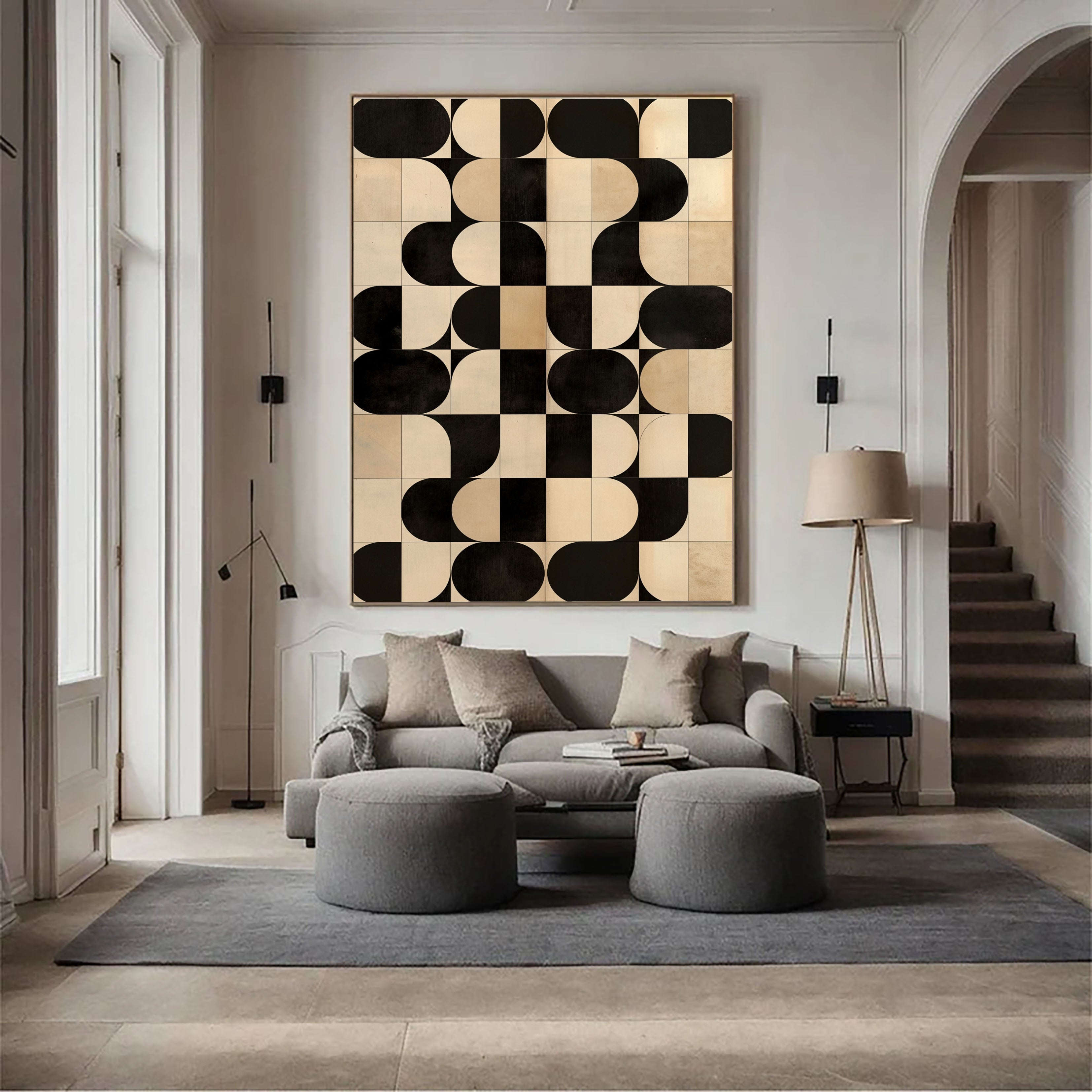 Textured Geometric Mosaic | Black Beige
