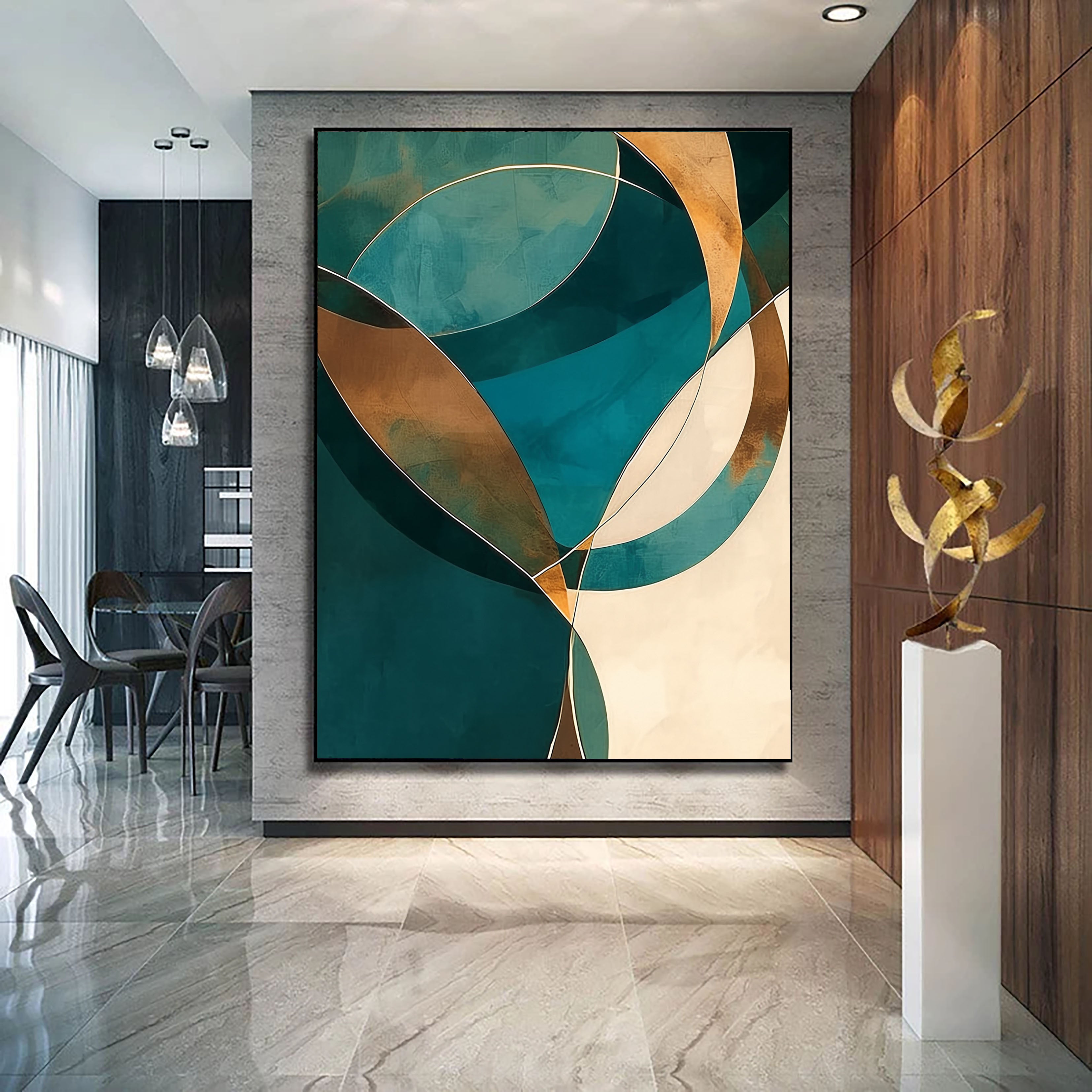 Textured Teal Geometry | Gold Beige