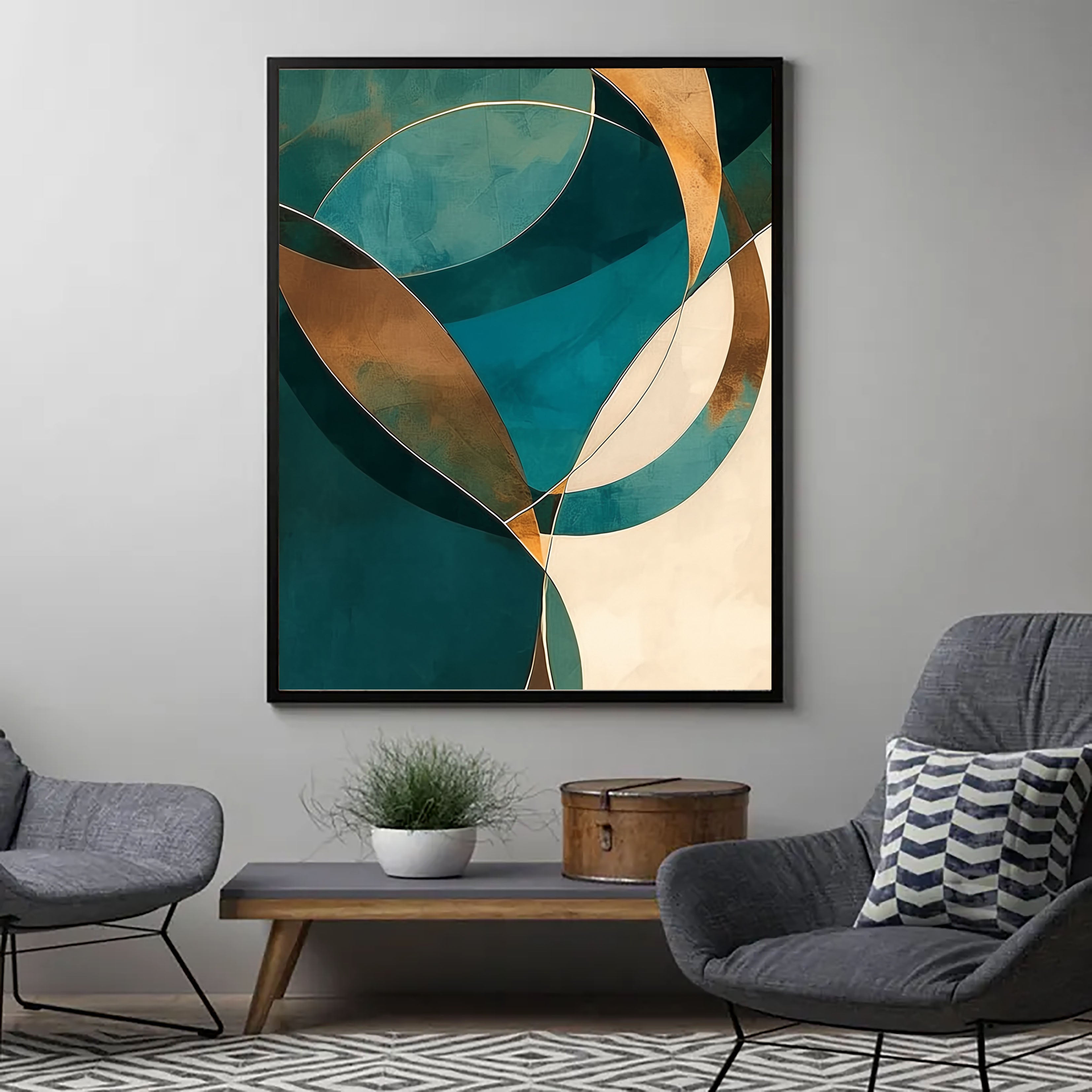 Textured Teal Geometry | Gold Beige