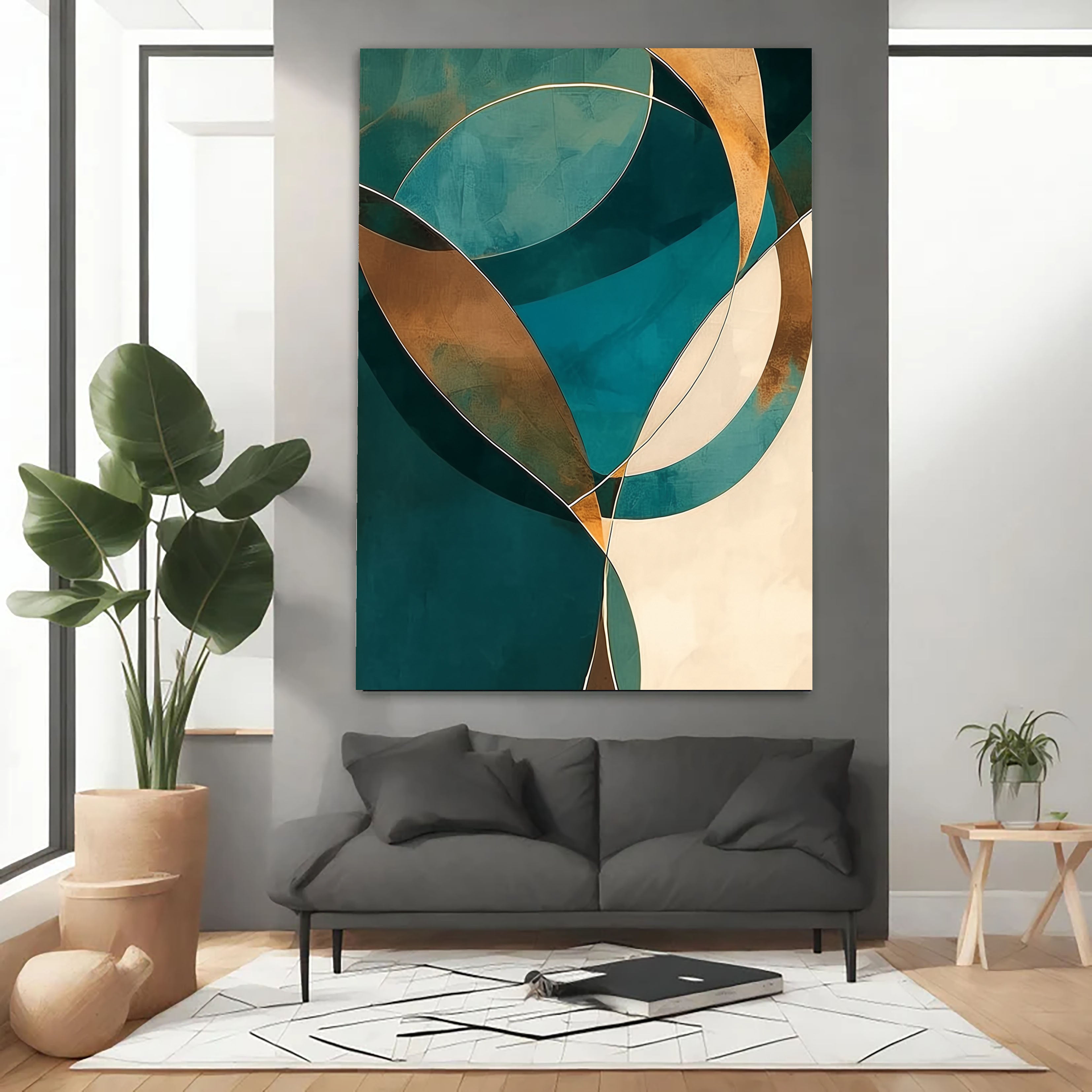 Textured Teal Geometry | Gold Beige