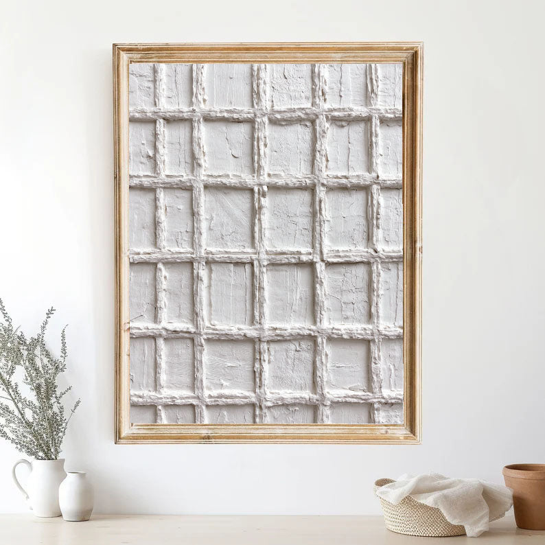 Textured Ivory Grid | White Lattice