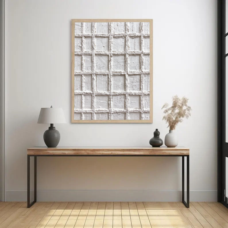 Textured Ivory Grid | White Lattice