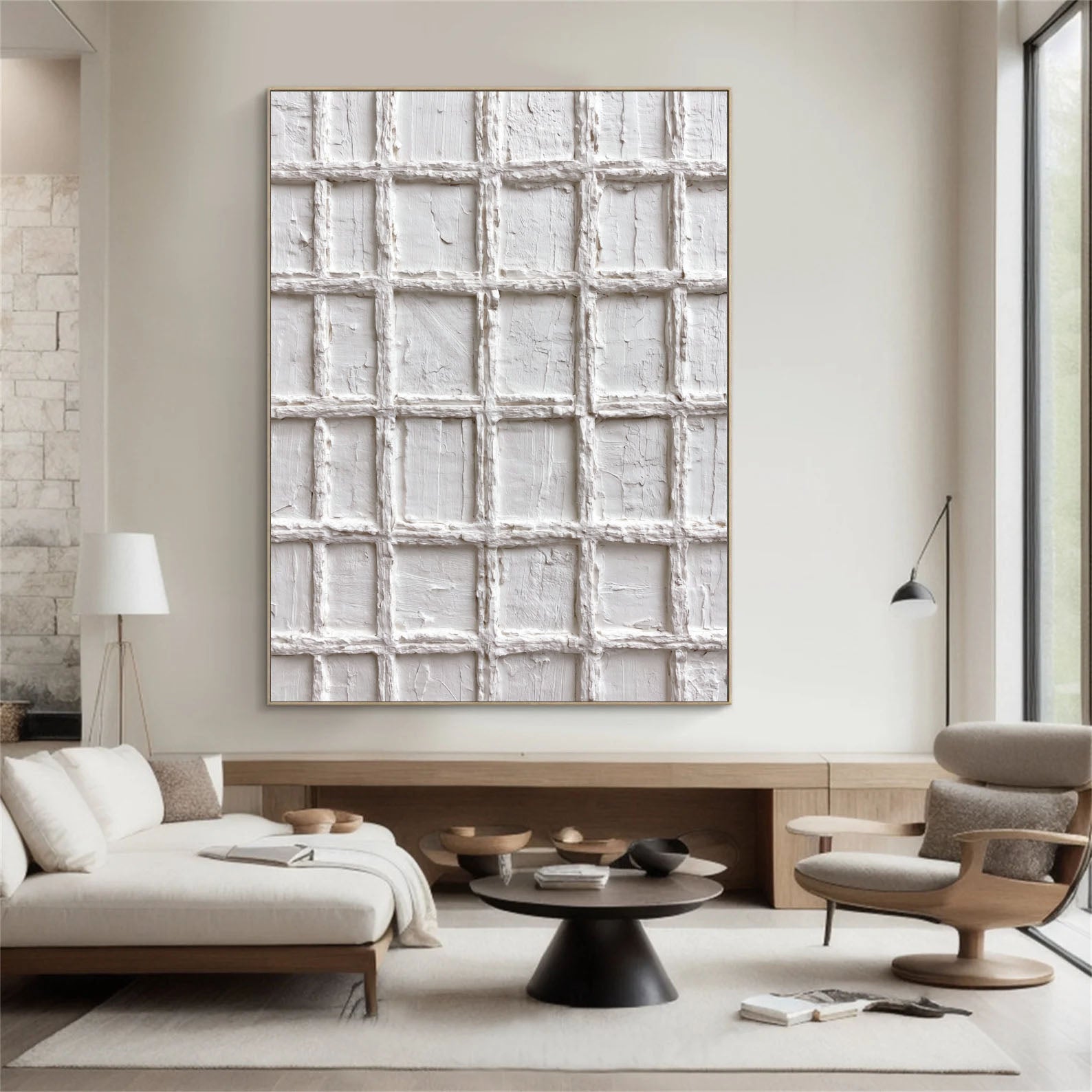 Textured Ivory Grid | White Lattice