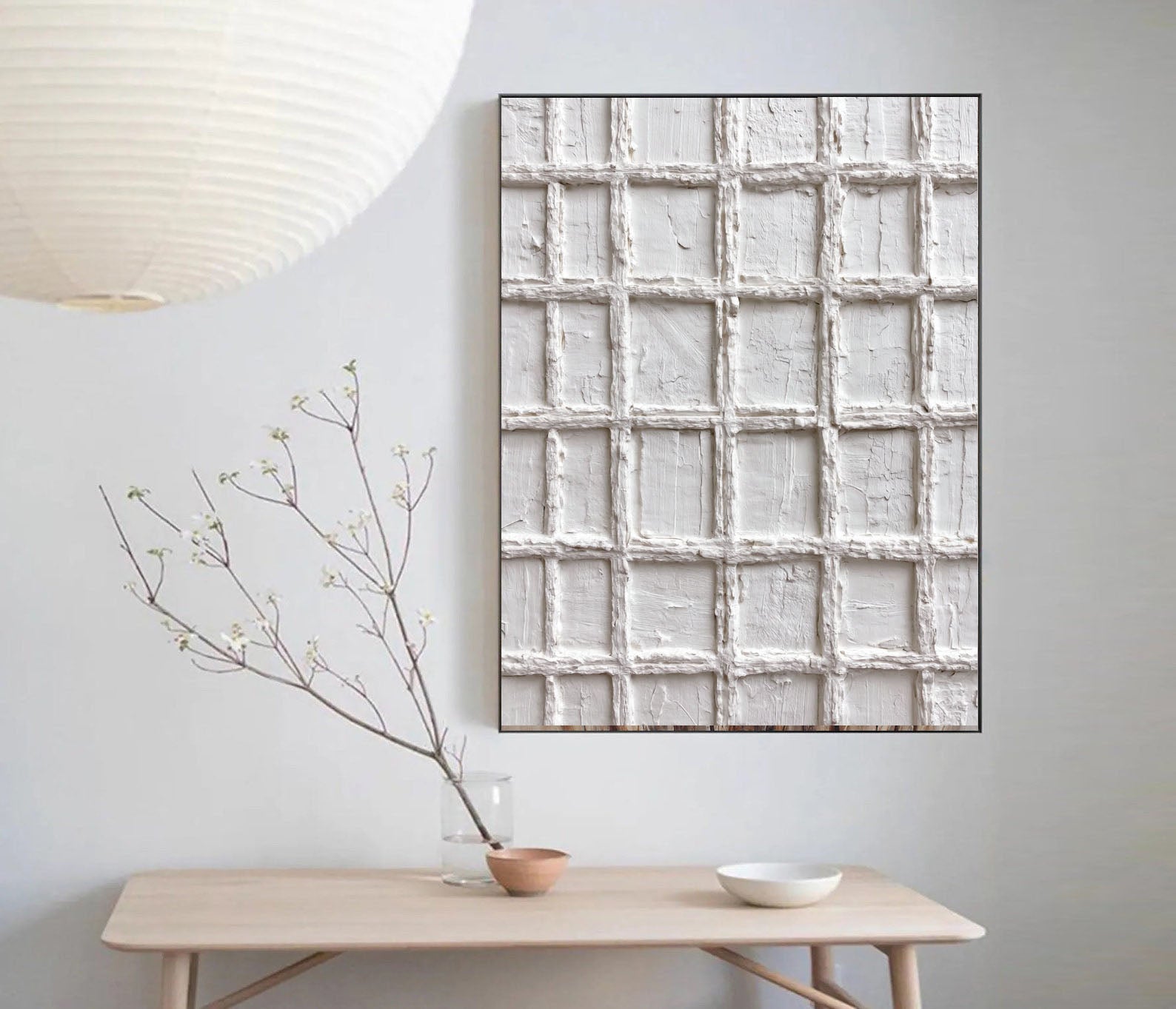 Textured Ivory Grid | White Lattice