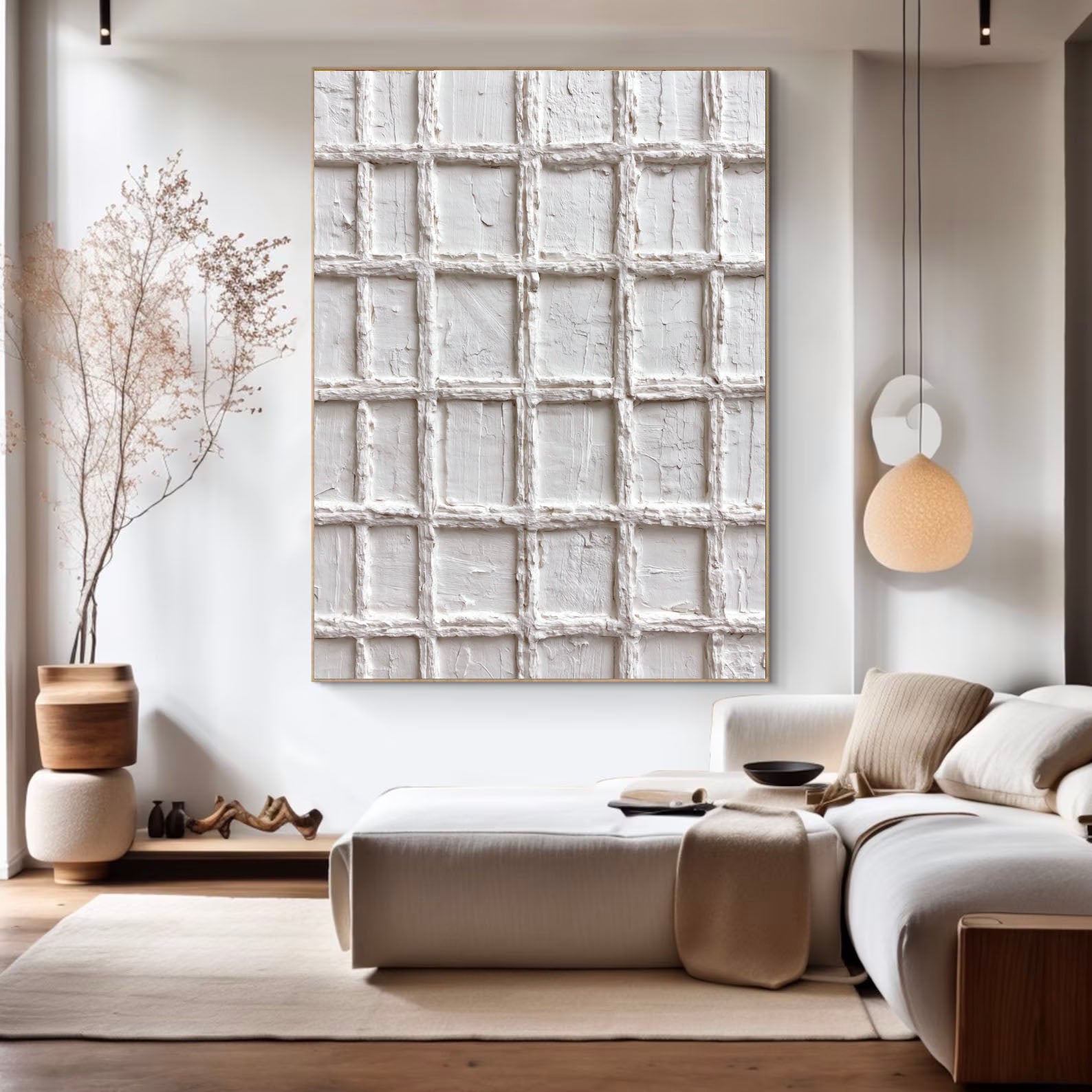 Textured Ivory Grid | White Lattice
