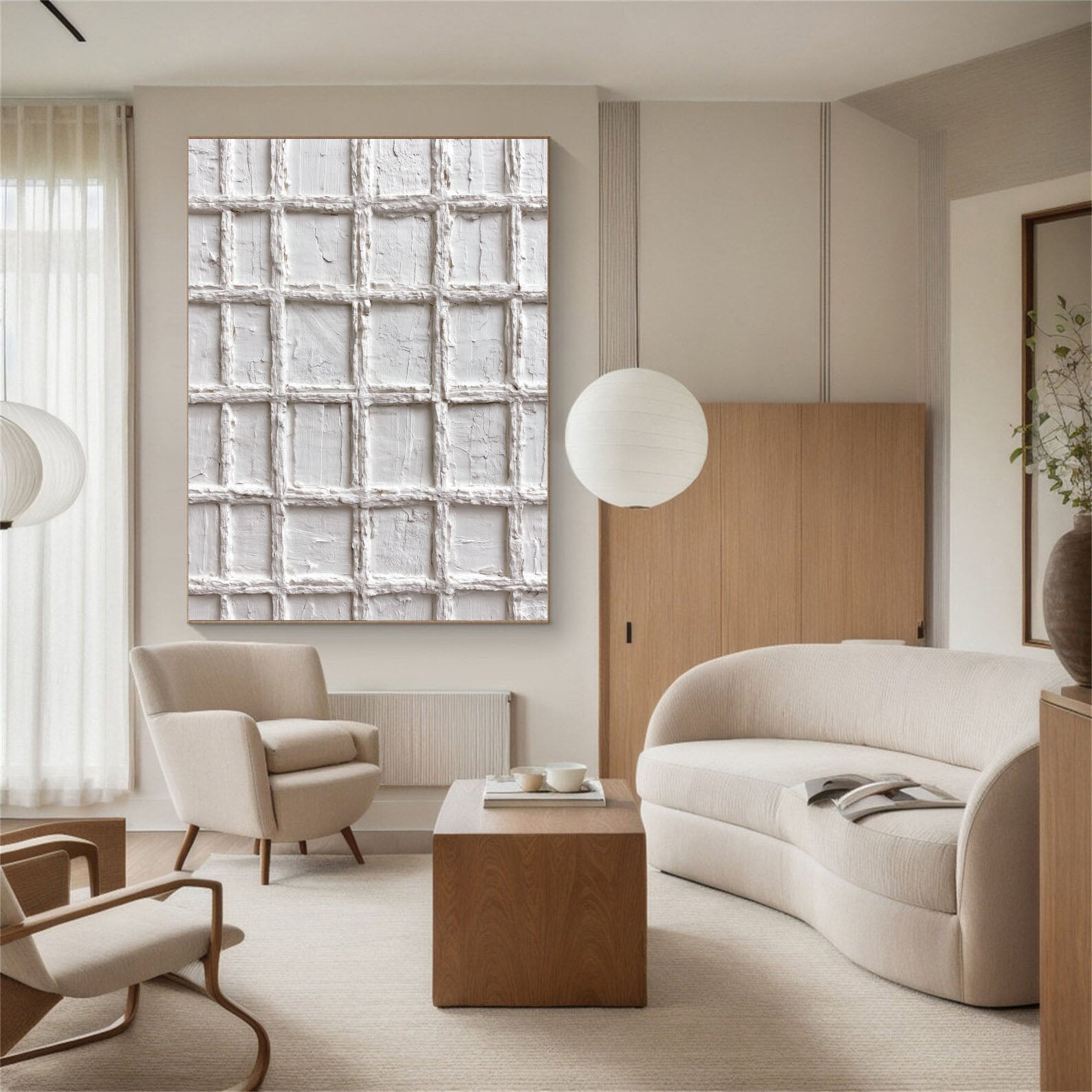 Textured Ivory Grid | White Lattice